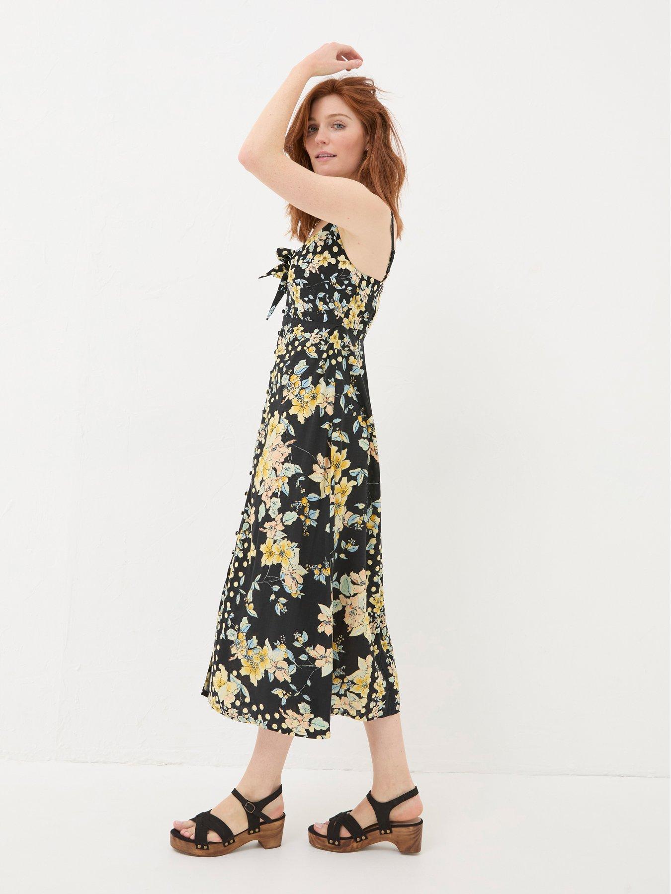 Image 4 of 5 of FatFace Phoebe Citrus Button Down Floral Midi Dress - Black