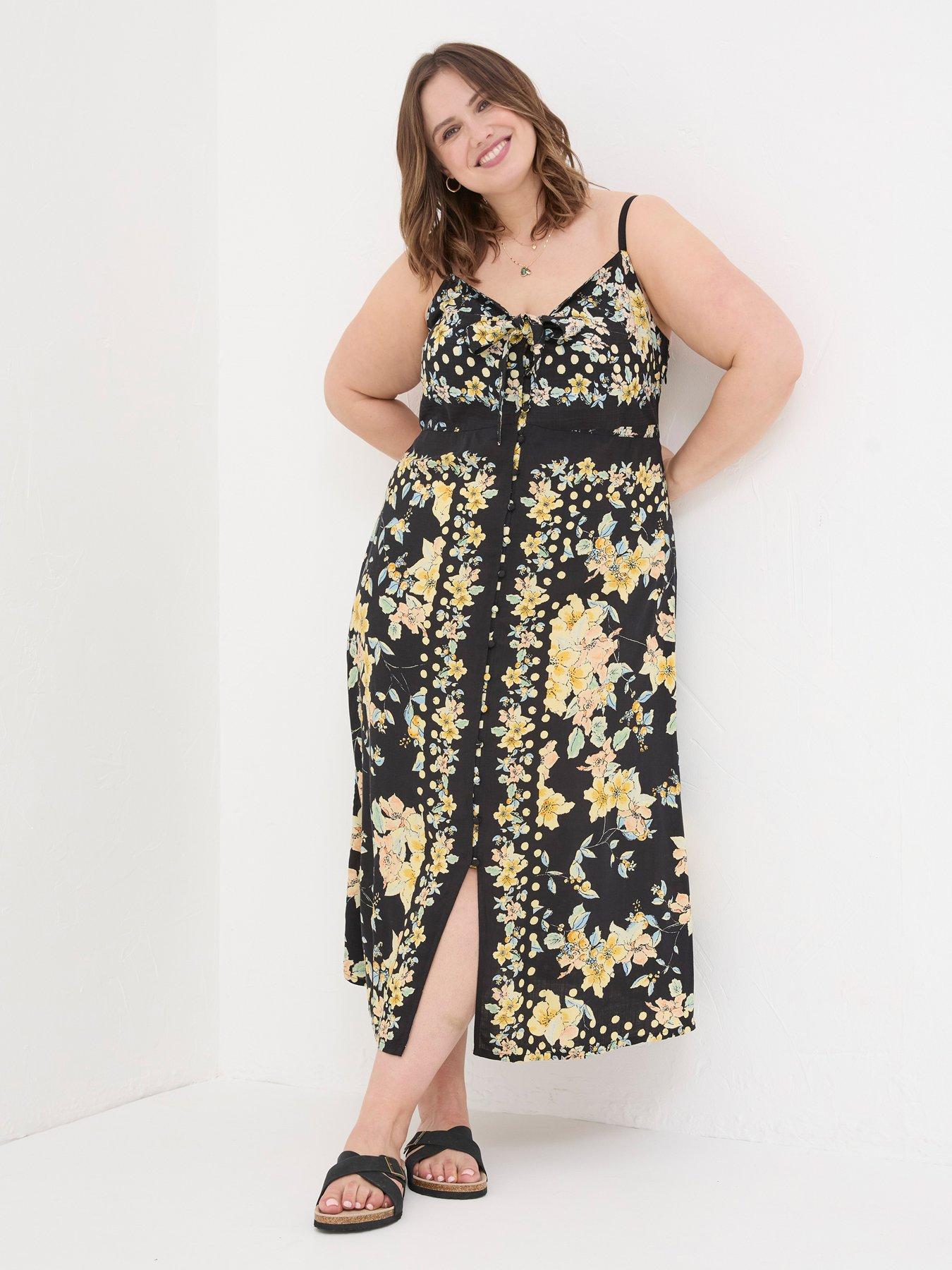 Image 5 of 5 of FatFace Phoebe Citrus Button Down Floral Midi Dress - Black