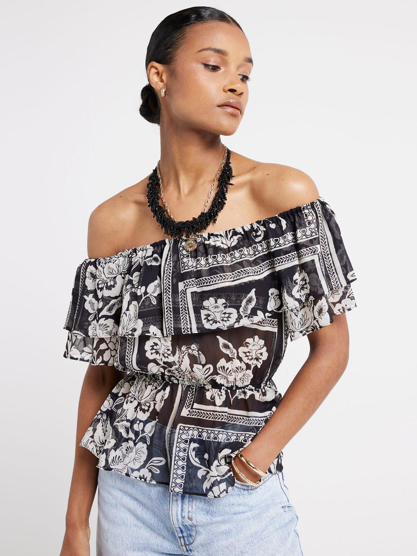 river-island-printed-ruffle-bardot-blouse-blackoutfit