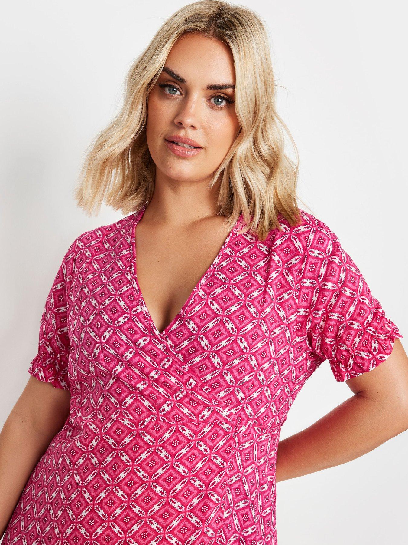 Image 4 of 4 of Yours Curve Wrap Frill Sleeve Blouse - Red
