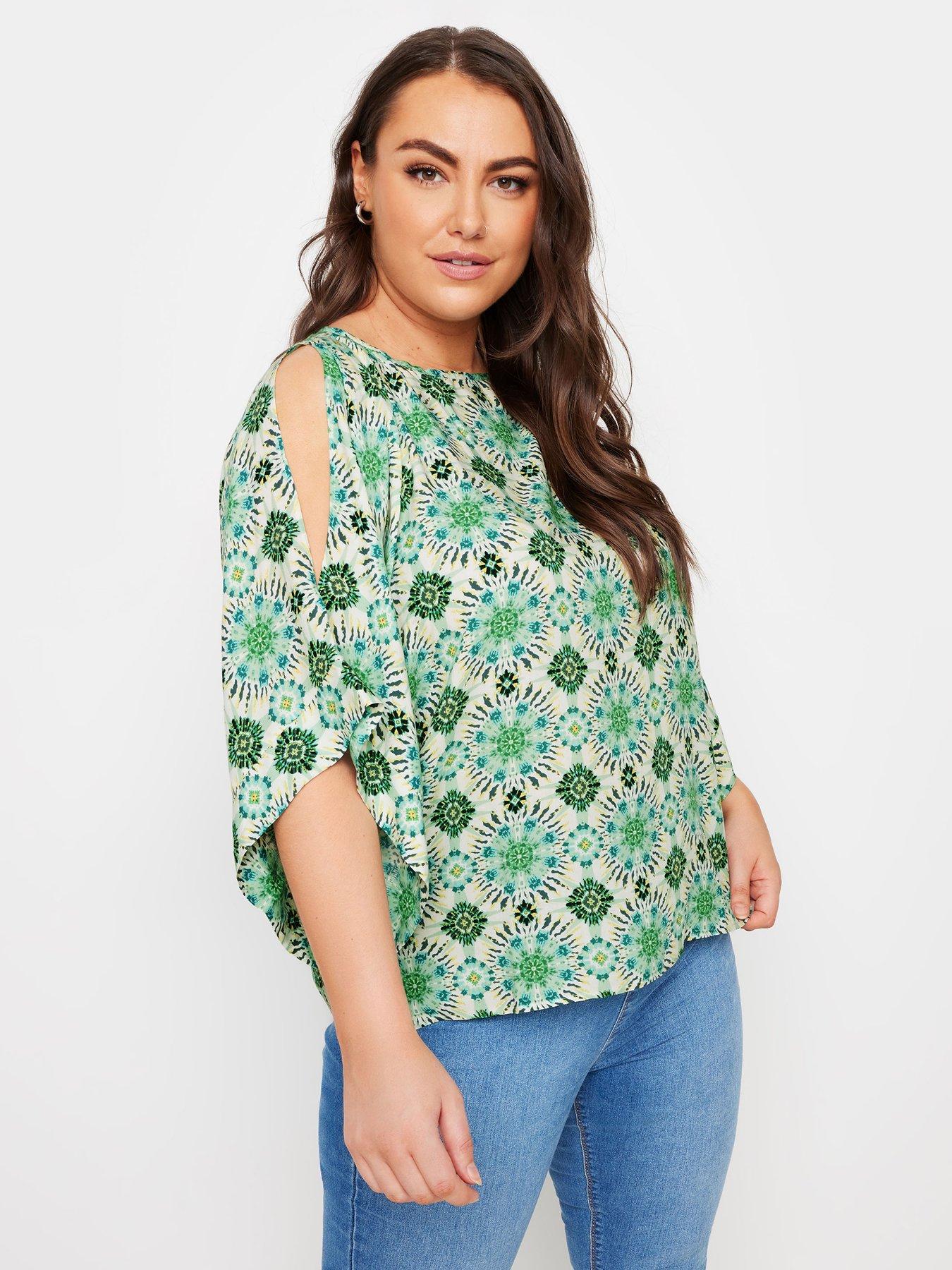 yours-curve-abstract-print-cold-shoulder-blouse-green