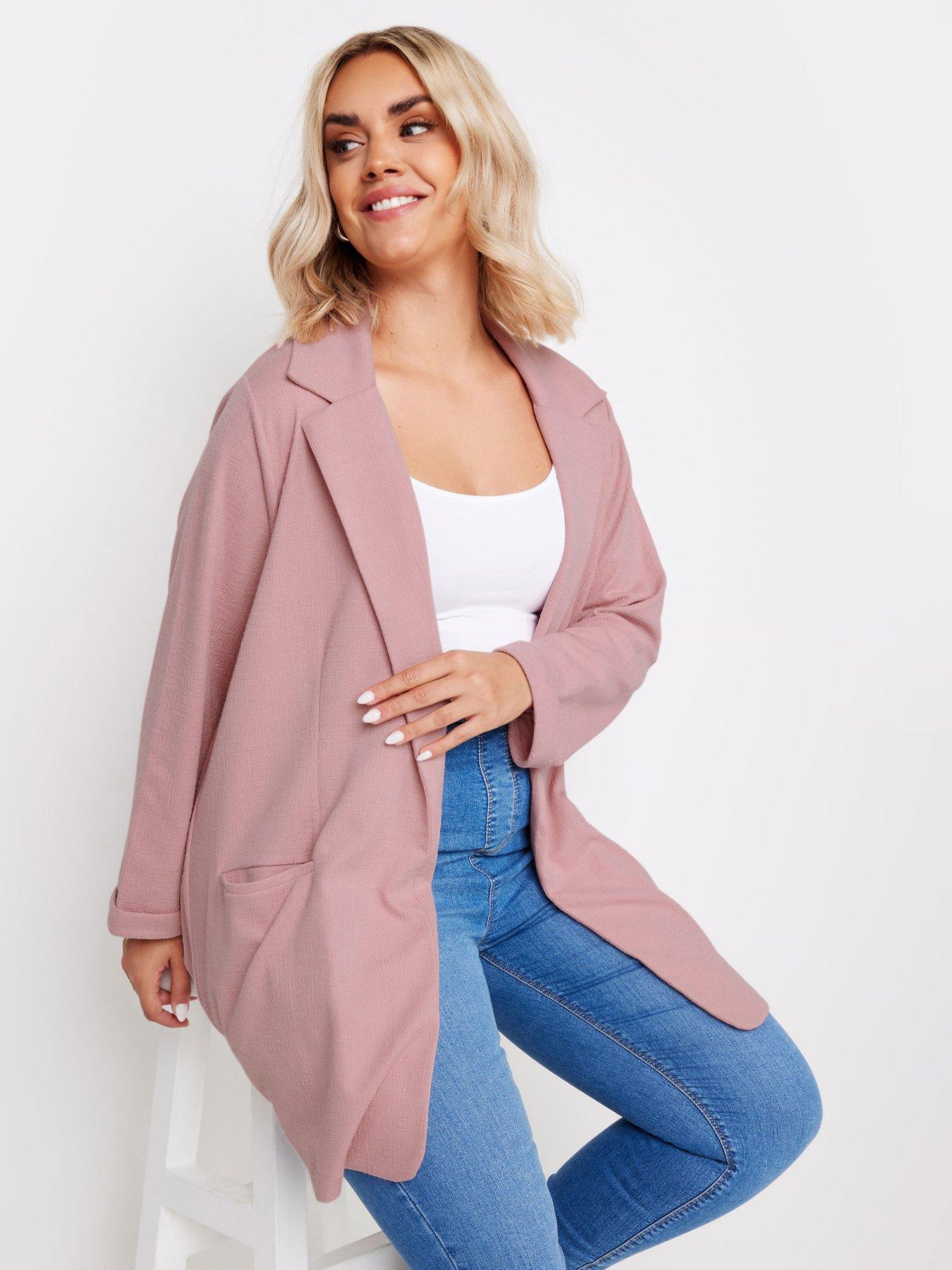 yours-curve-textured-blazer-pink