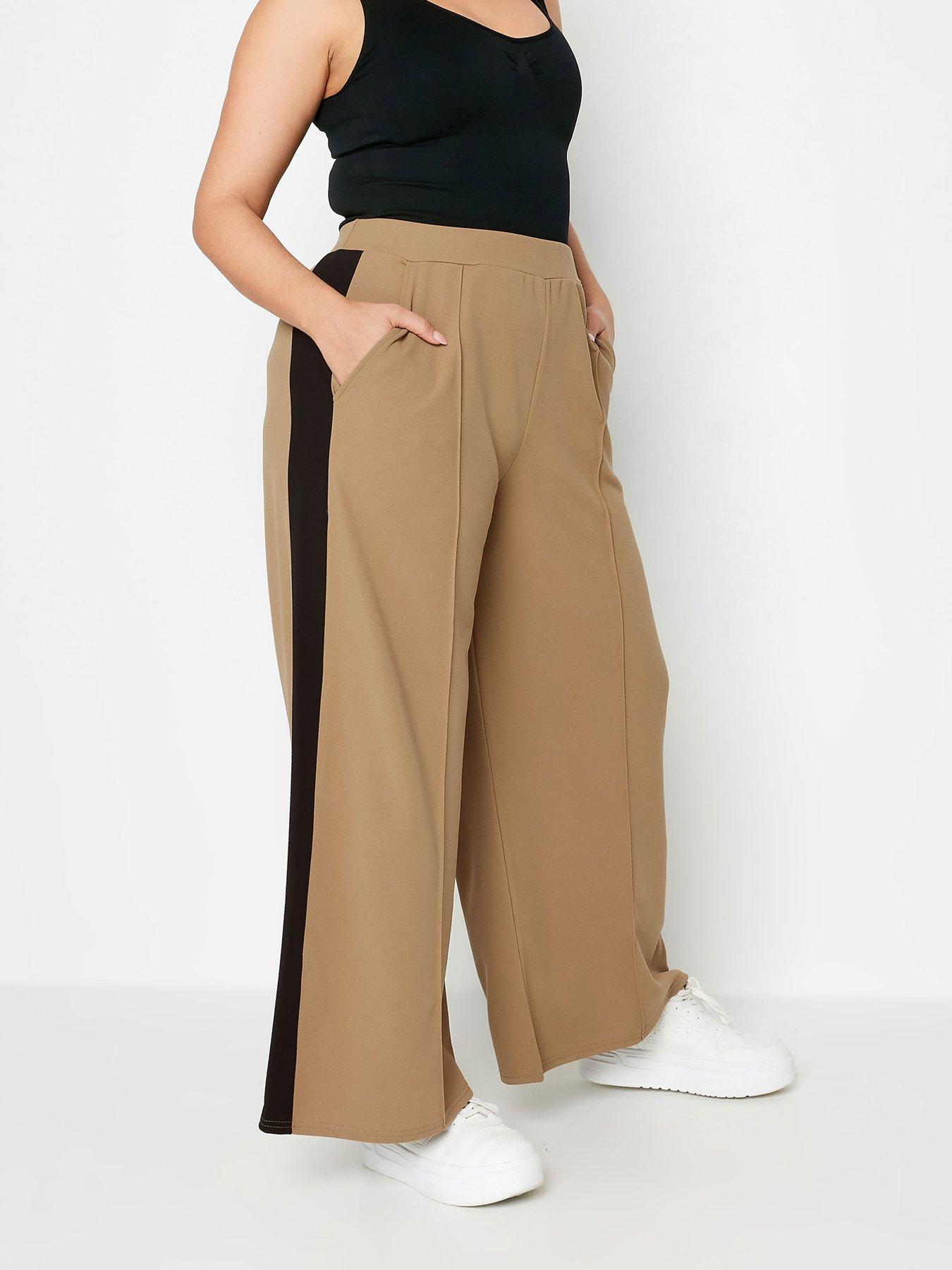 Yours Curve Tan Side Stripe Wide Leg Trousers | Very Ireland