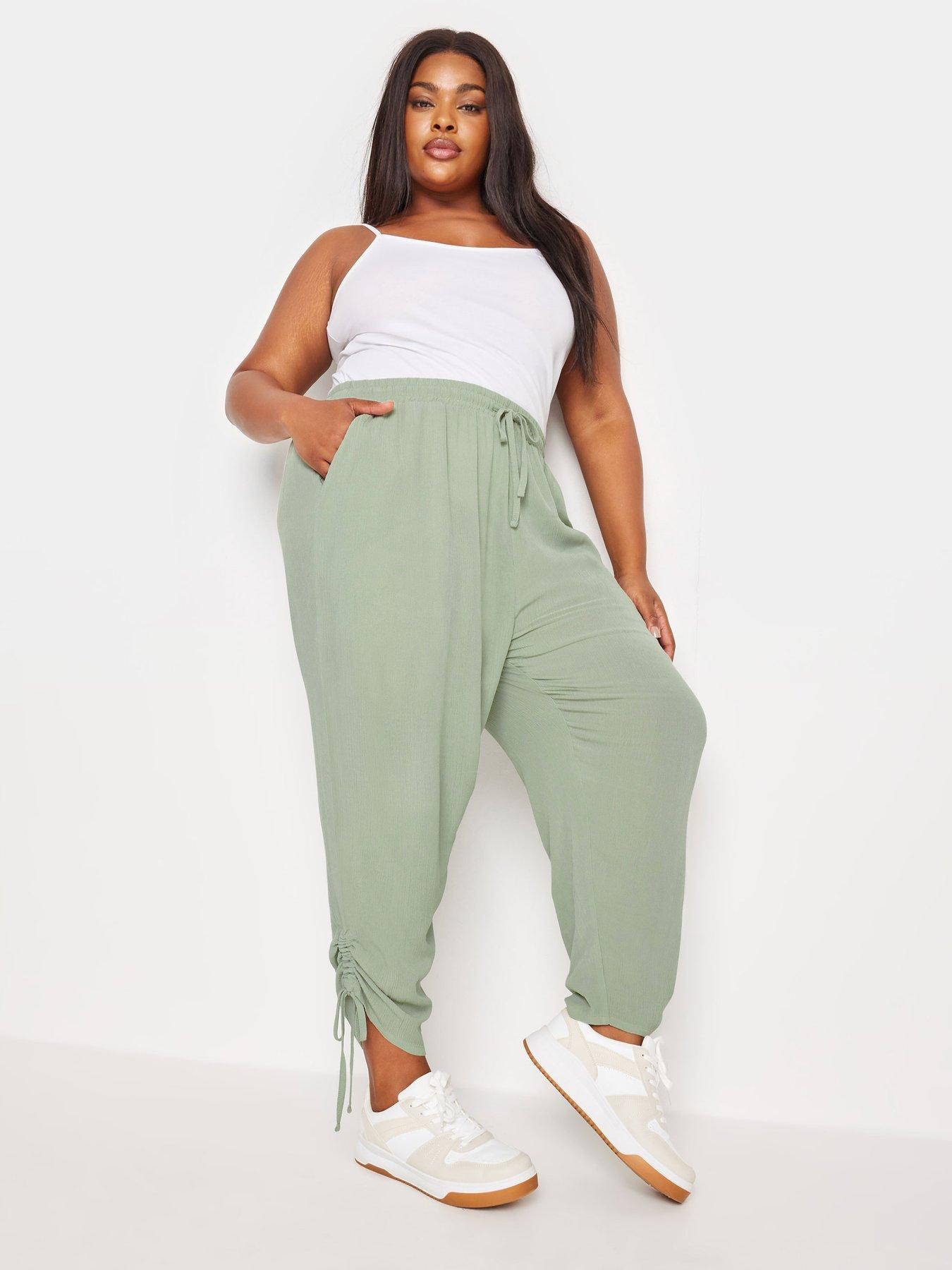 yours-curve-crinkle-ruched-hem-crop-trousers-greenback