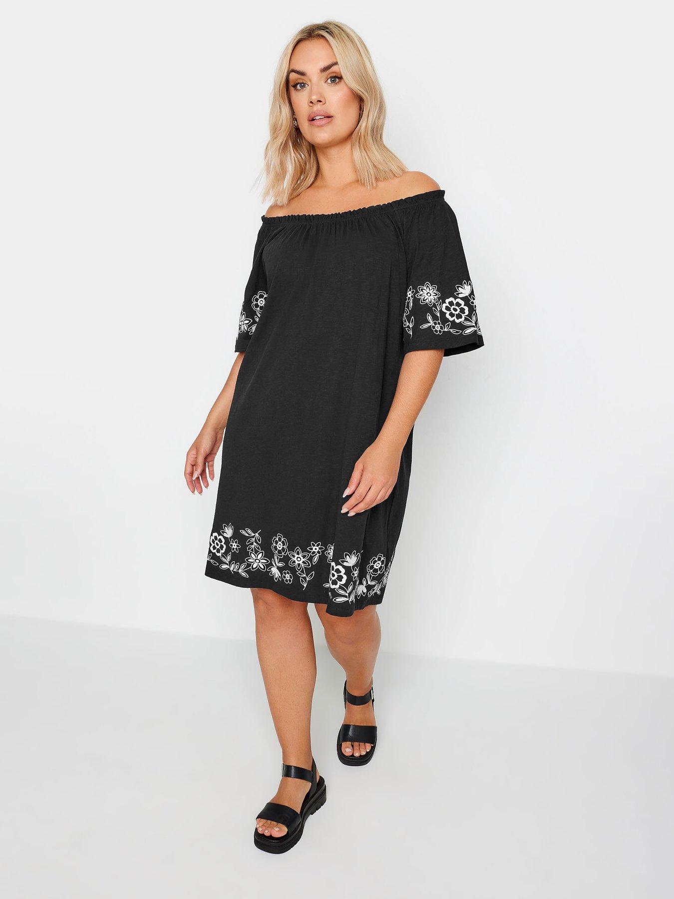 yours-curve-embroidered-bardot-dress-black