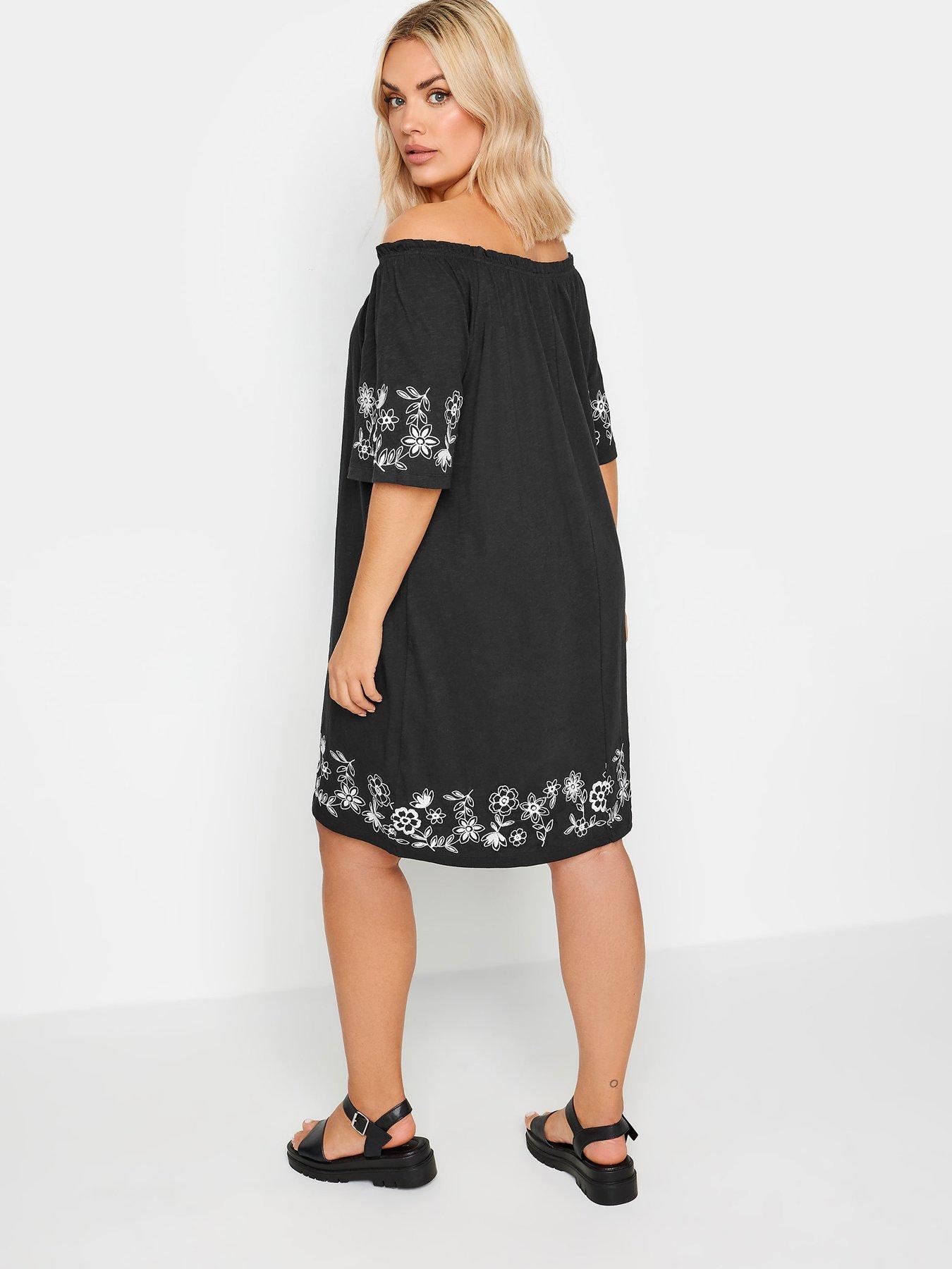 yours-curve-embroidered-bardot-dress-blackstillFront