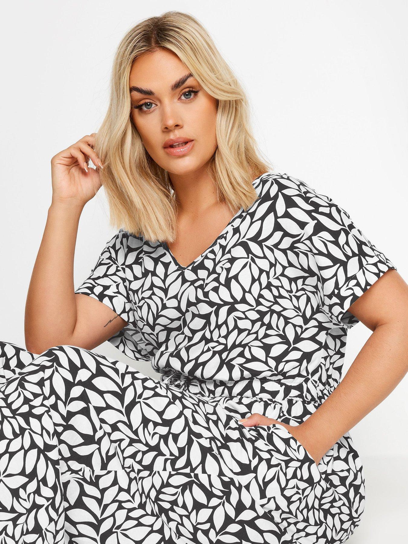 yours-leaf-print-jumpsuit-with-short-sleeves-whiteoutfit