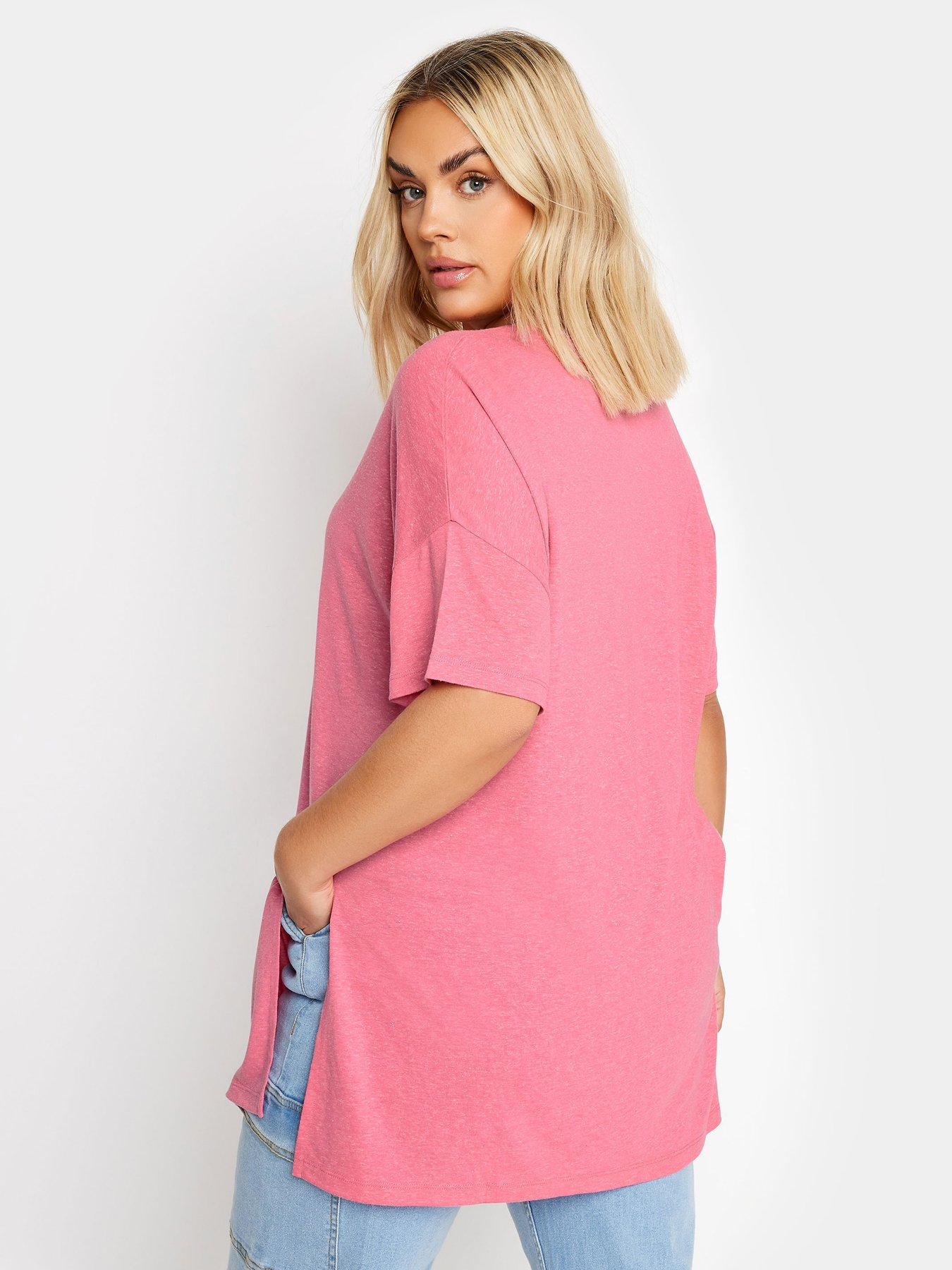 yours-curve-oversize-side-split-t-shirt-pinkstillFront