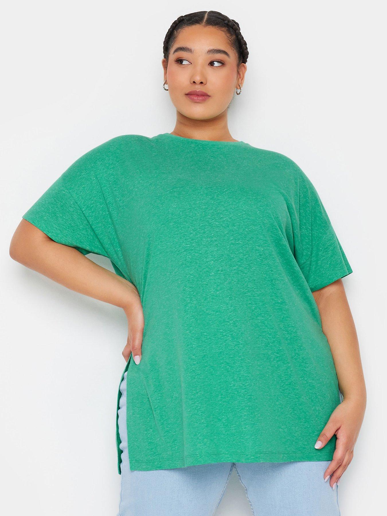 yours-curve-oversize-side-split-t-shirt-green