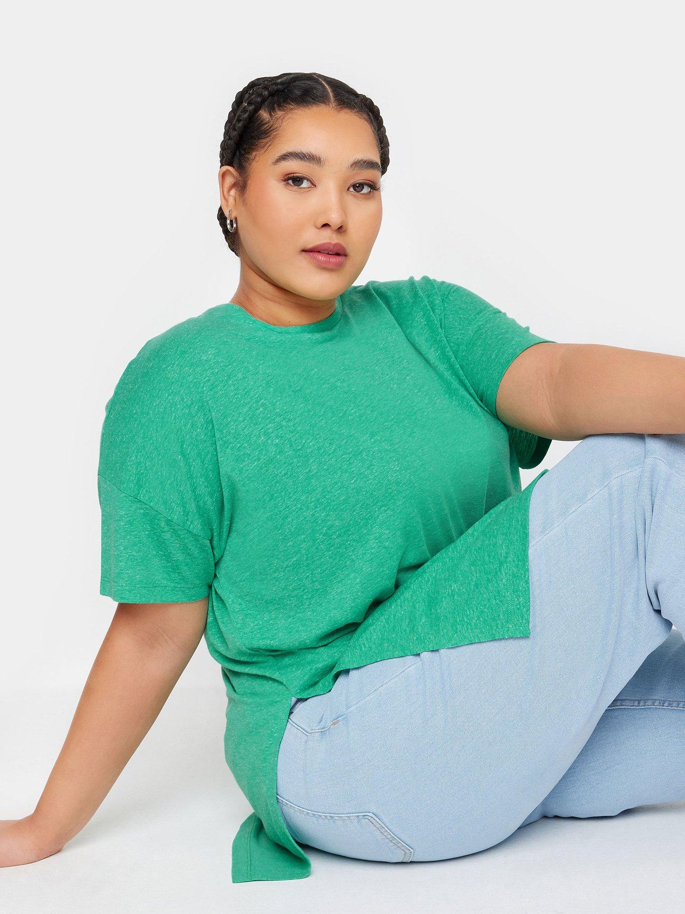 yours-curve-oversize-side-split-t-shirt-greenoutfit