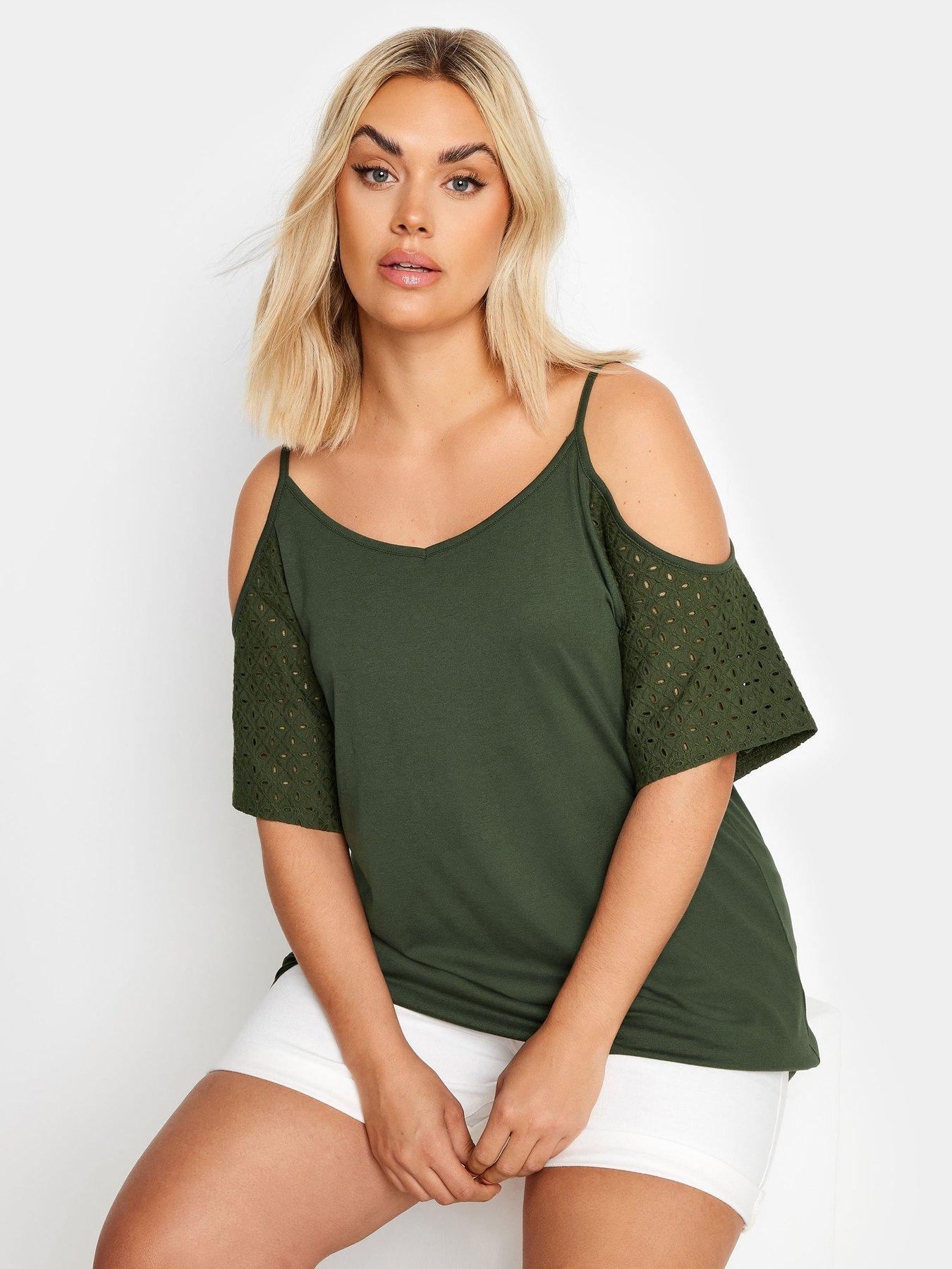 yours-curve-cold-shoulder-anglaise-sleeve-top-green