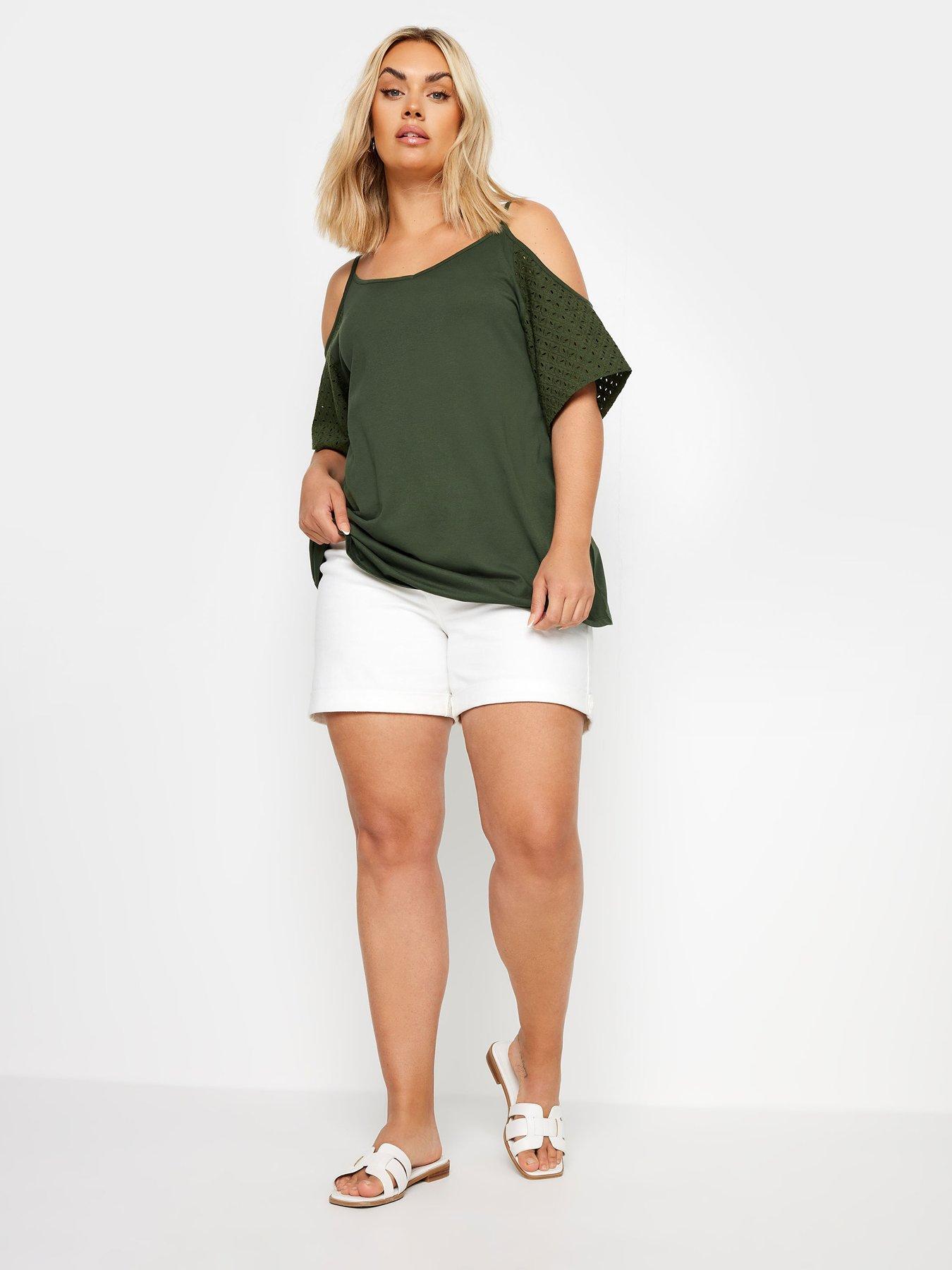 yours-curve-cold-shoulder-anglaise-sleeve-top-greenback