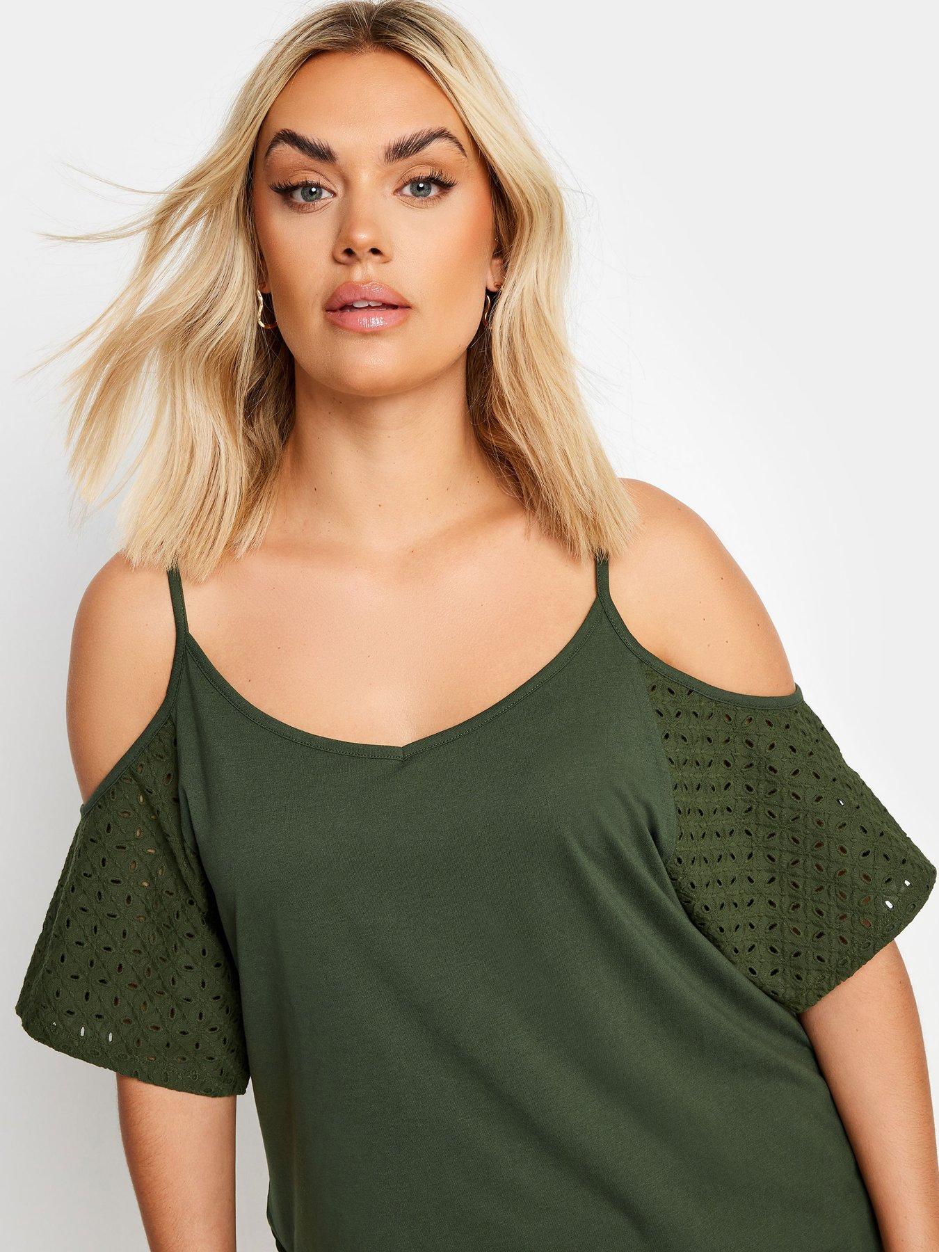 yours-curve-cold-shoulder-anglaise-sleeve-top-greenoutfit