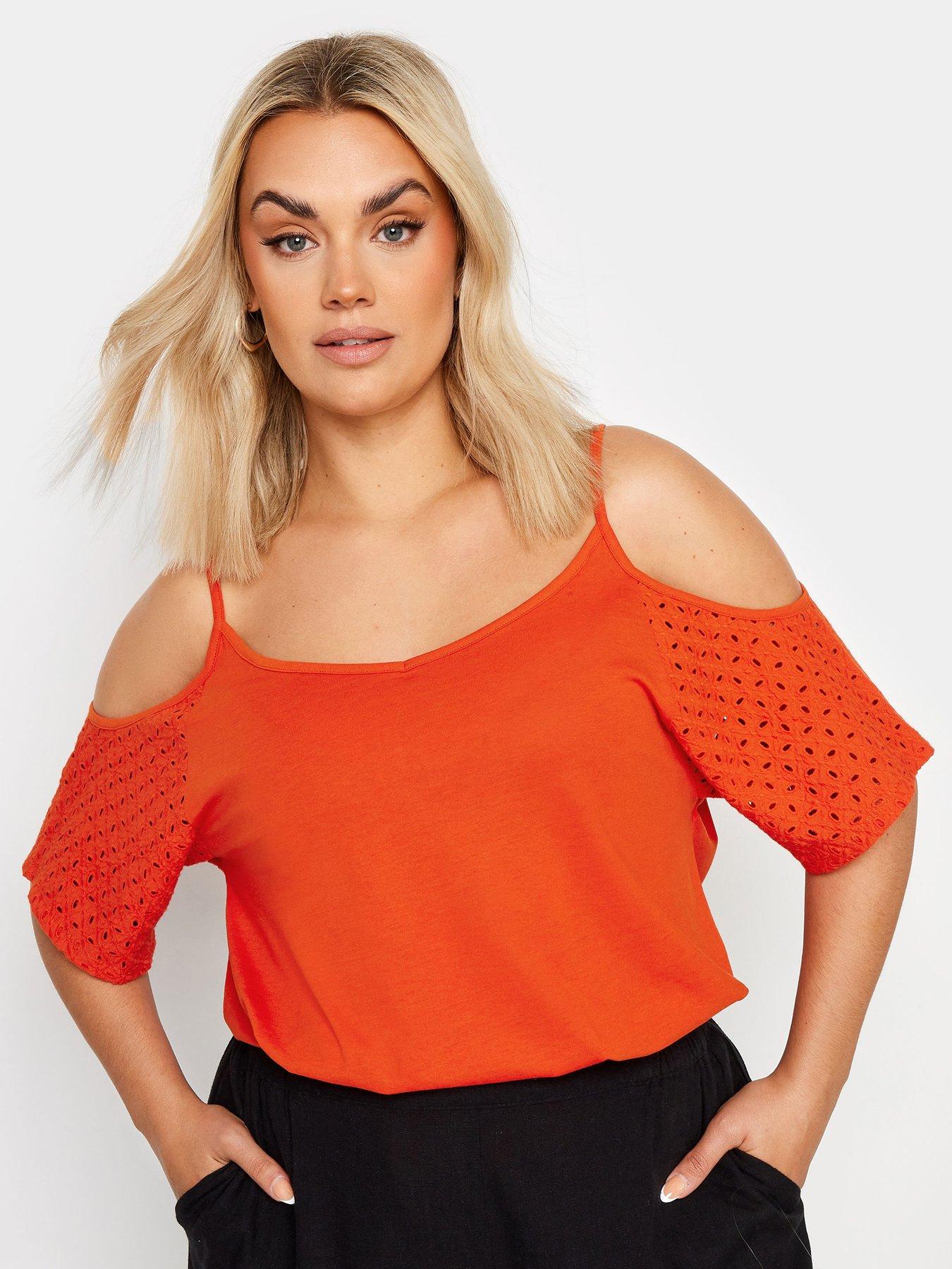 yours-curve-cold-shoulder-anglaise-sleeve-top-orange