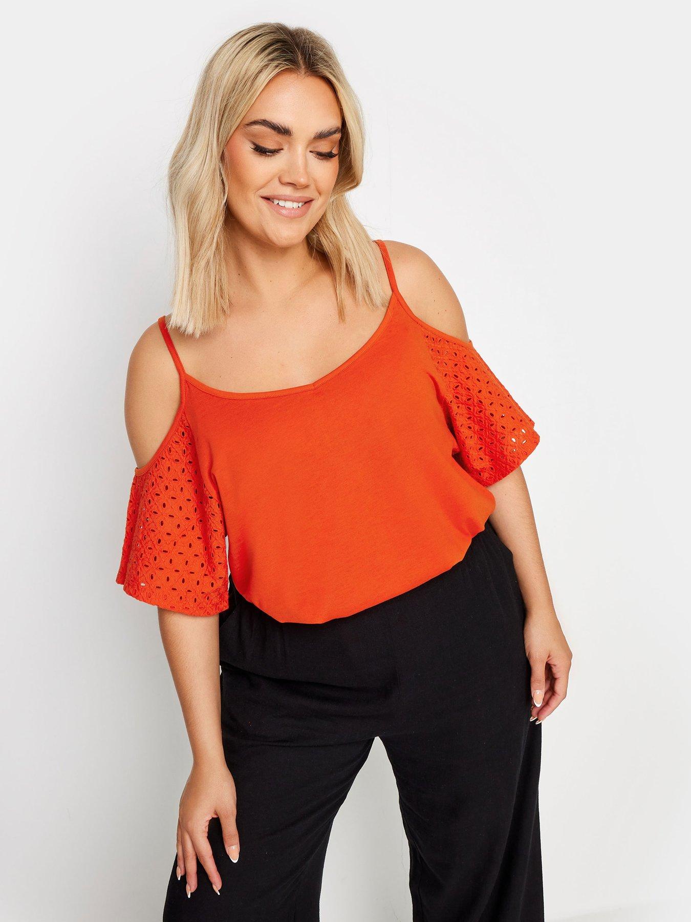 yours-curve-cold-shoulder-anglaise-sleeve-top-orangeoutfit