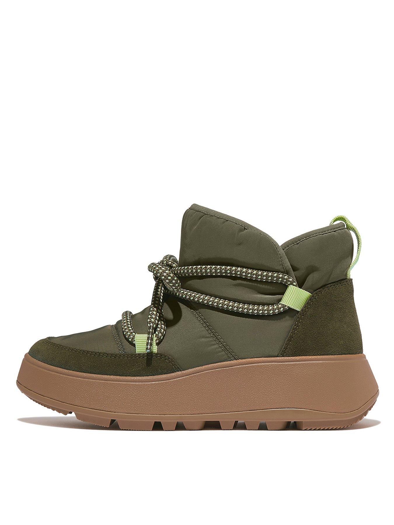 fitflop-f-mode-water-resistant-biofleece-mesh-flatform-booties-deep-olive