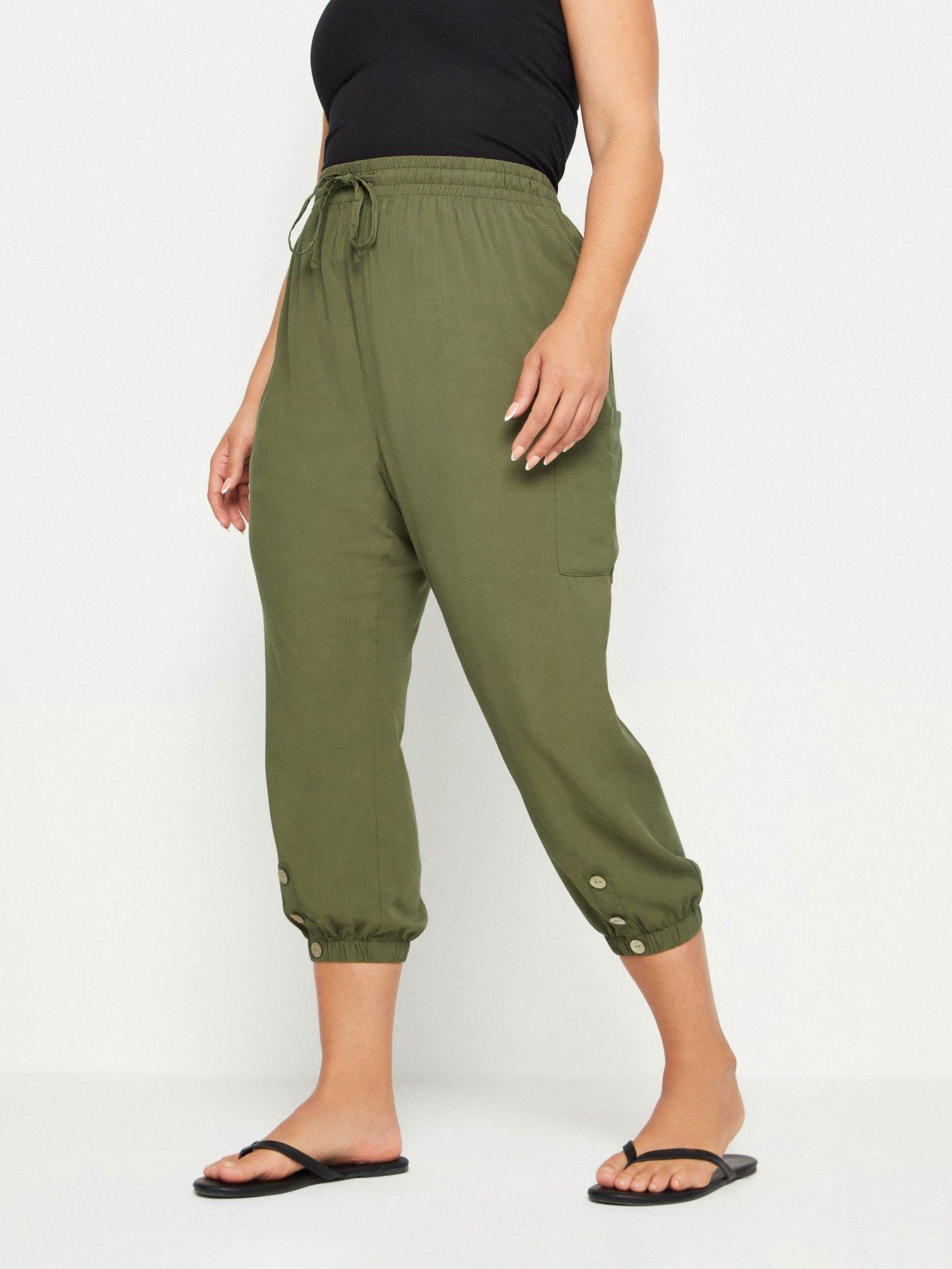 yours-curve-pocket-button-crop-trousers-green