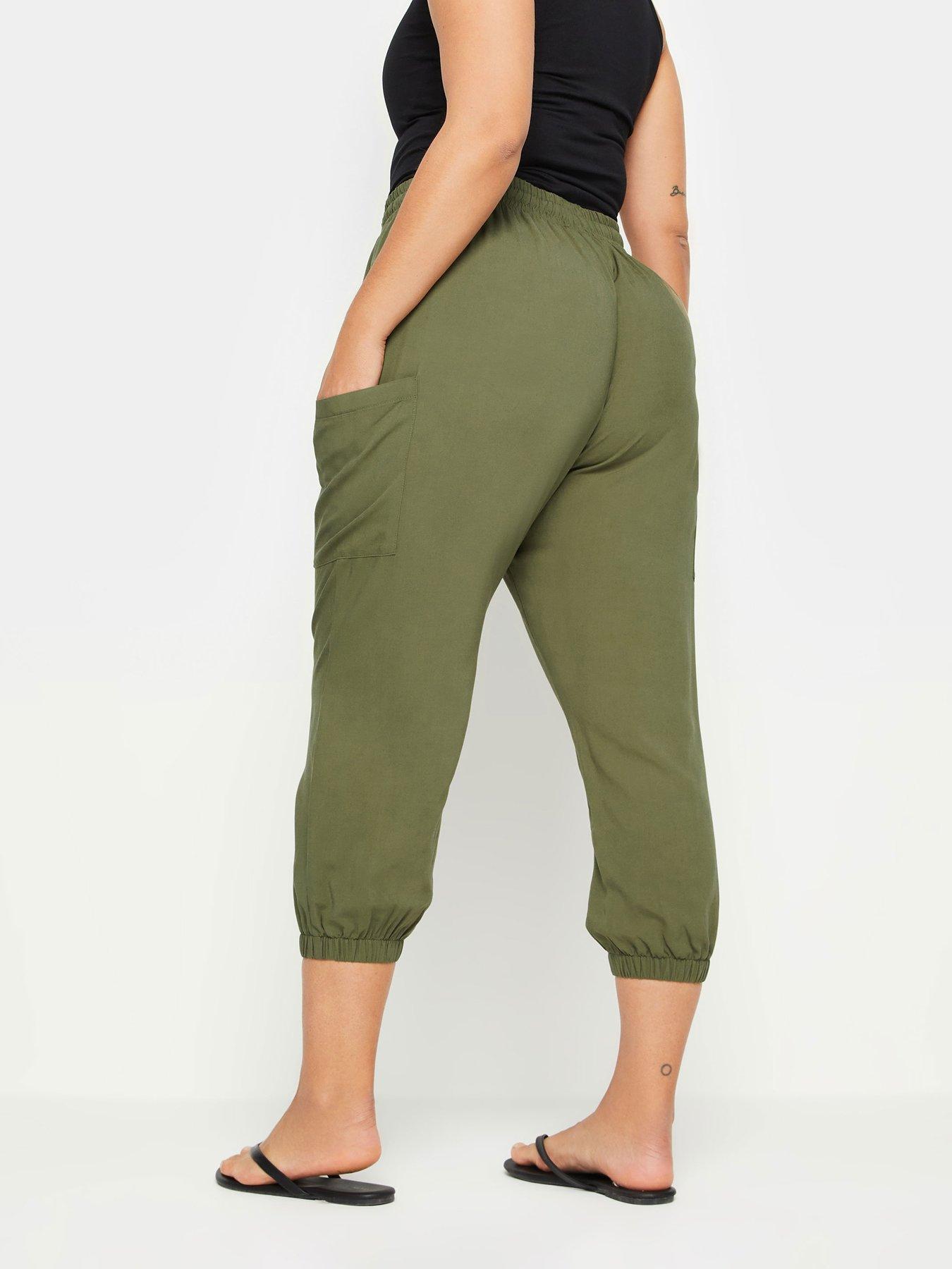 yours-curve-pocket-button-crop-trousers-greenstillFront