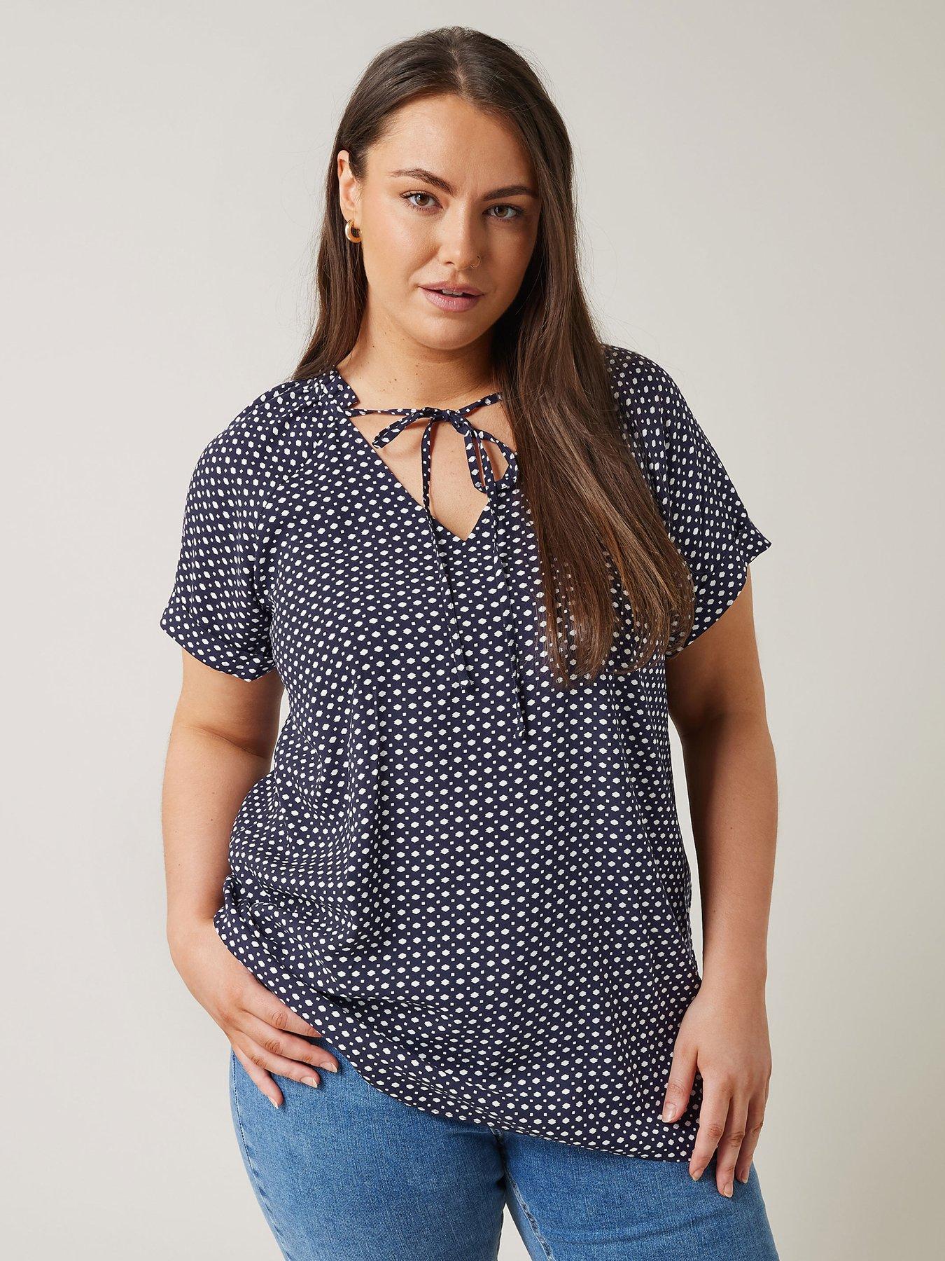 evans-tie-neck-turn-up-sleeve-blouse-blue