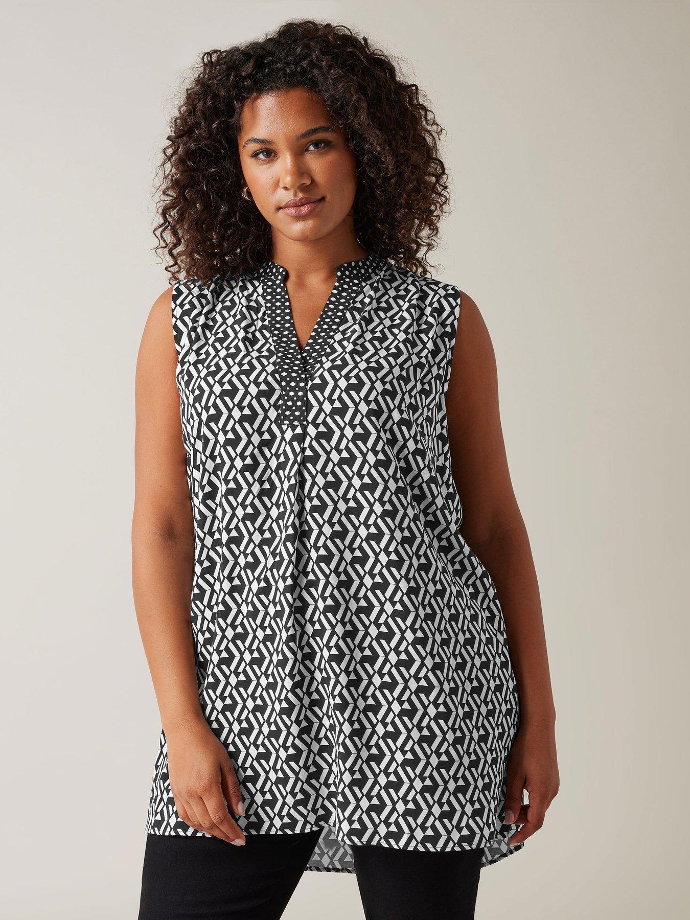 evans-half-placket-sleeveless-tunic-blackwhite