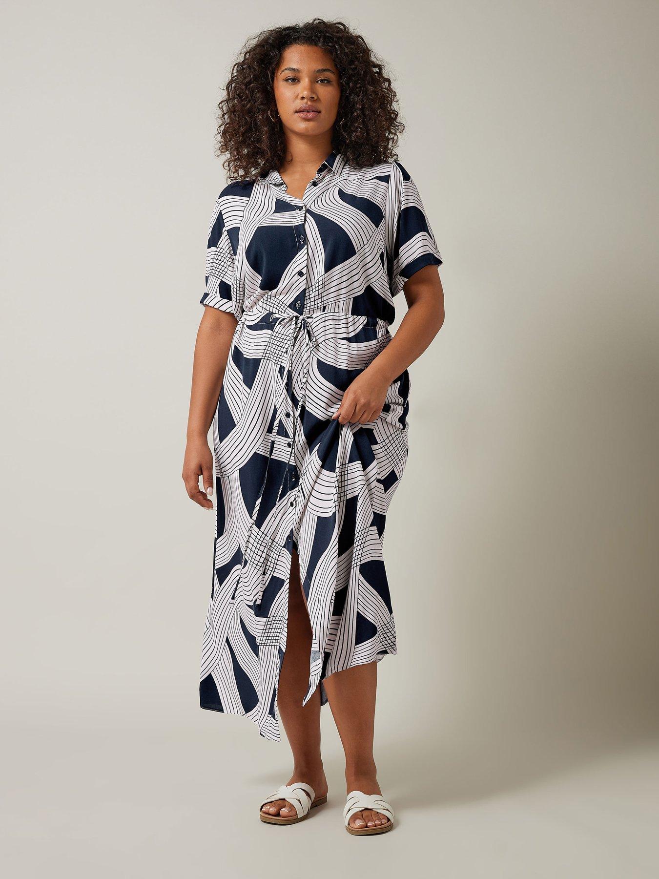 evans-linear-print-shirt-dress-blue