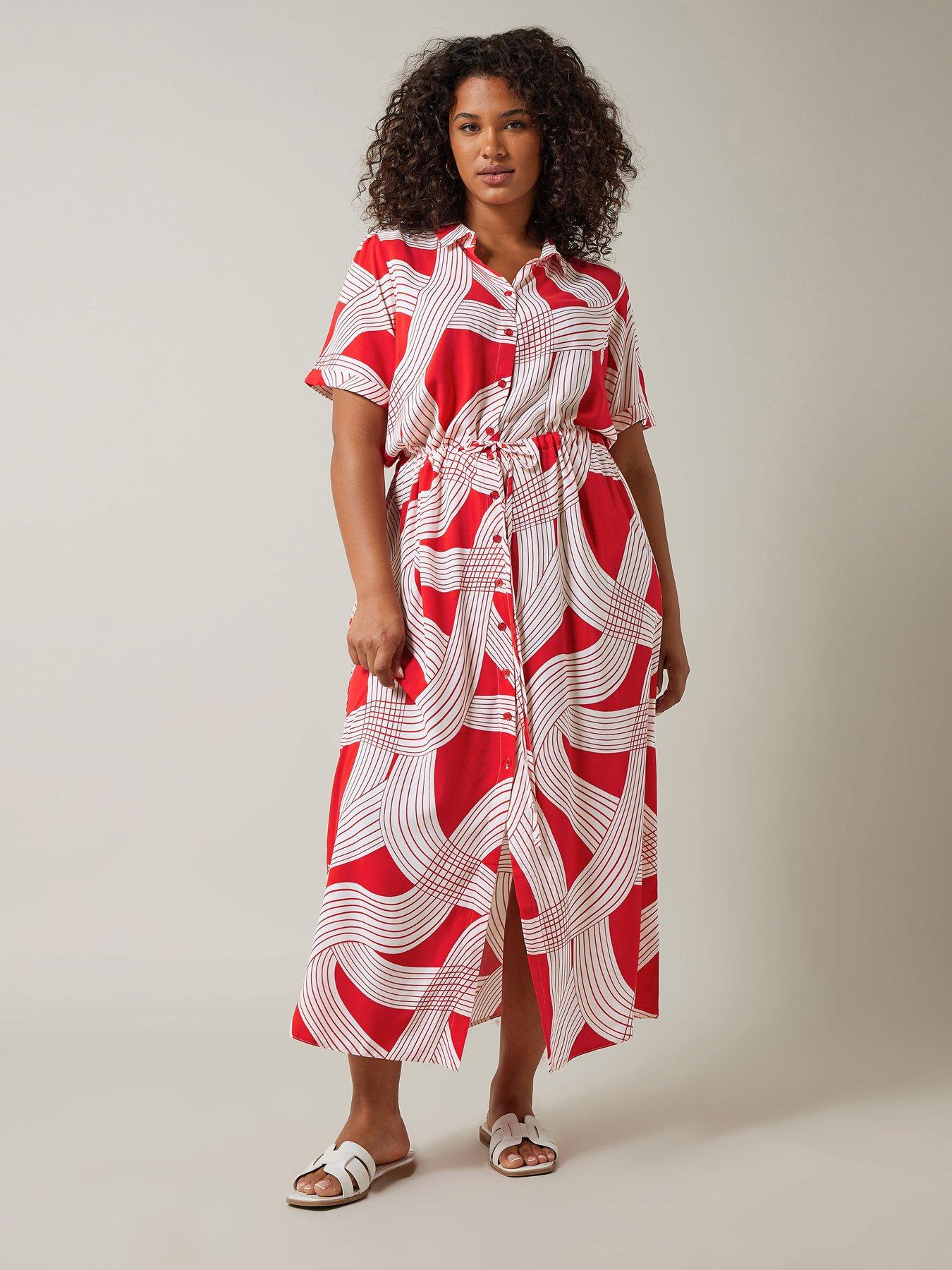 evans-linear-print-shirt-dress-redfront