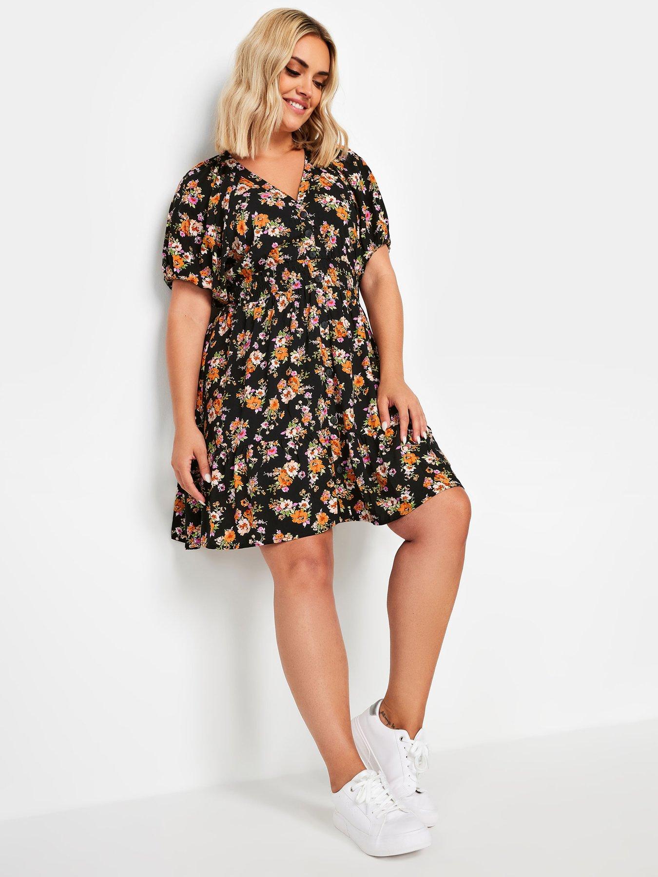 yours-curve-floral-print-button-through-dress-orange