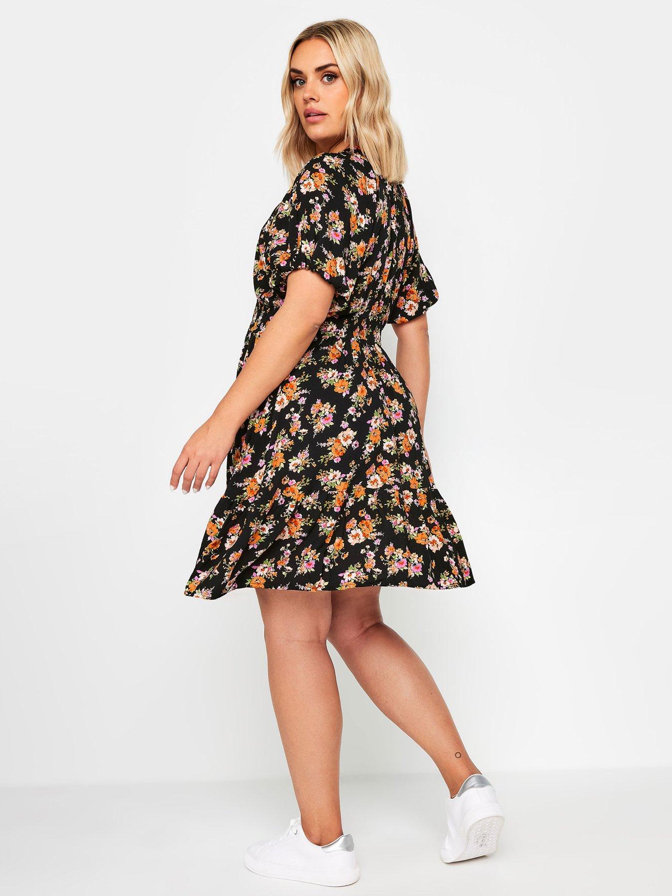 yours-curve-floral-print-button-through-dress-orangestillFront