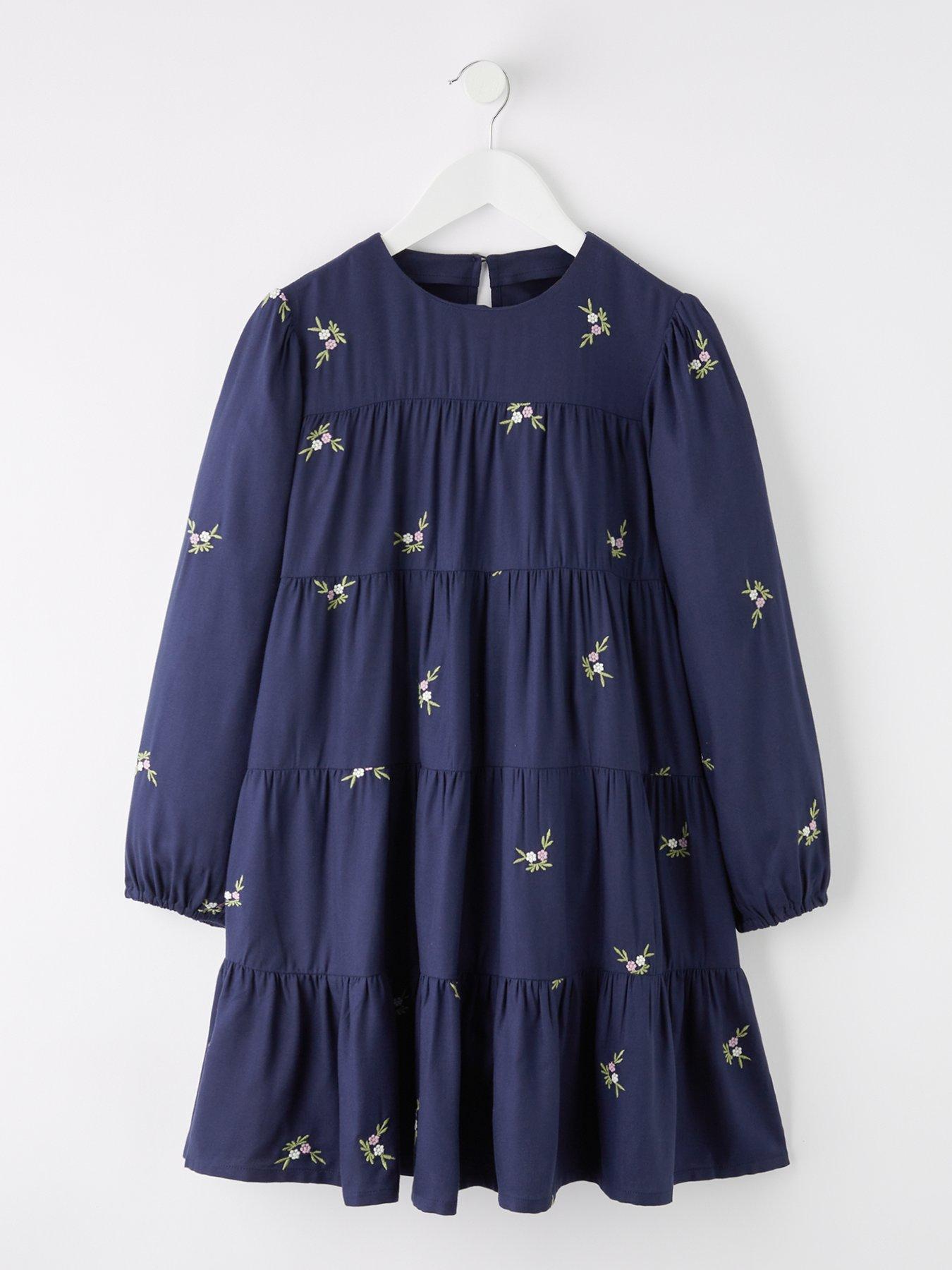 v-by-very-girls-shirred-embroidery-dress-navy