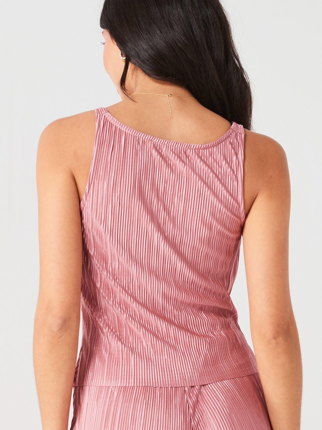 v-by-very-plisse-cowl-neck-top-pinkdetail