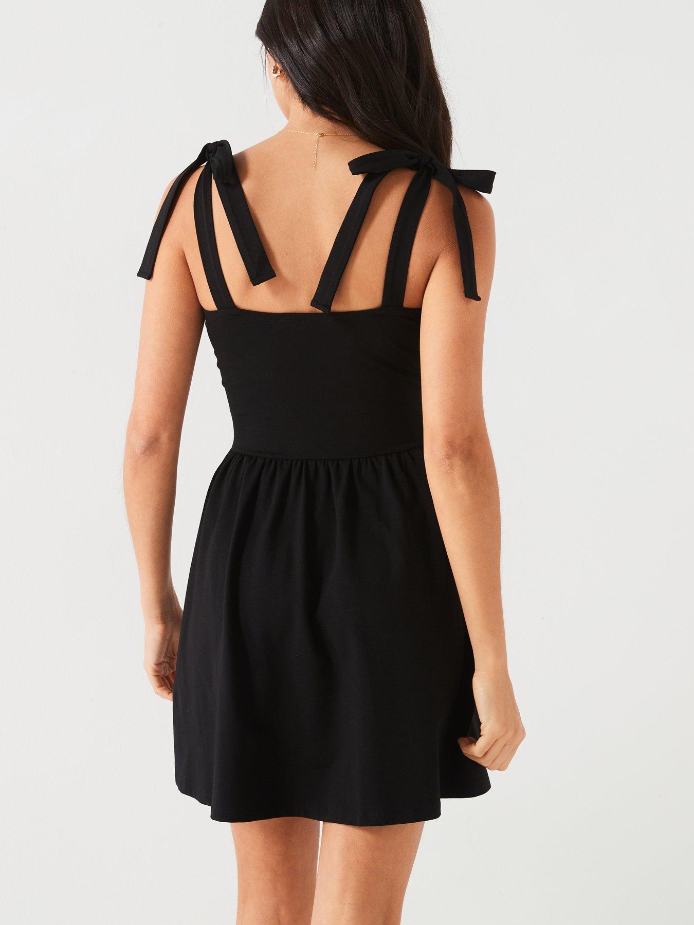 v-by-very-tie-shoulder-jersey-skater-dress-blackstillFront