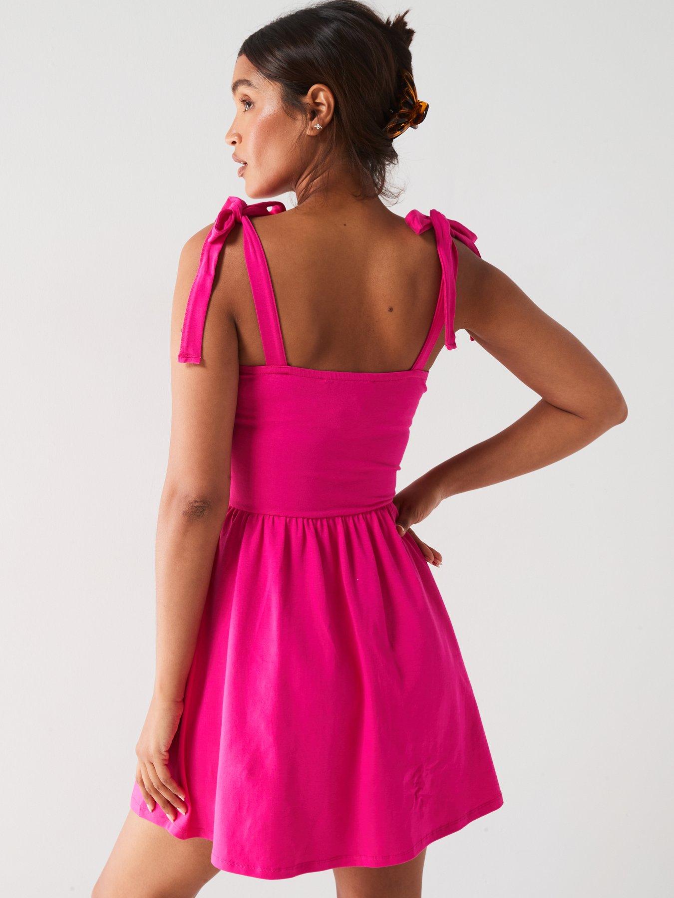 v-by-very-tie-shoulder-jersey-skater-dress-pinkstillFront