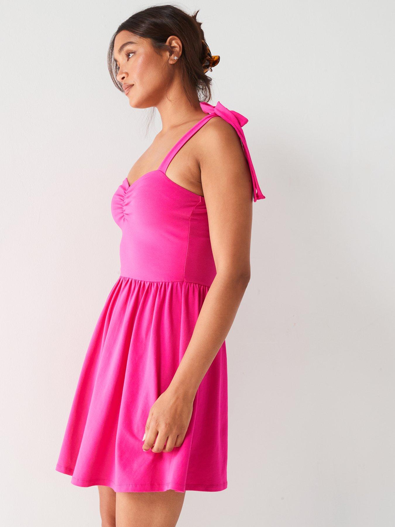 v-by-very-tie-shoulder-jersey-skater-dress-pinkdetail