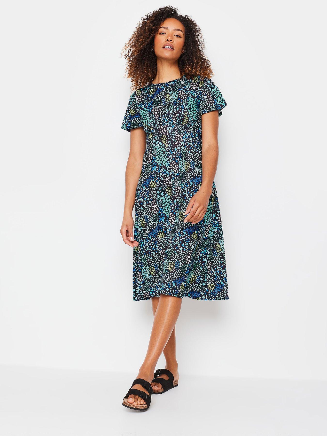 mco-mixed-print-gathered-waist-dress-black