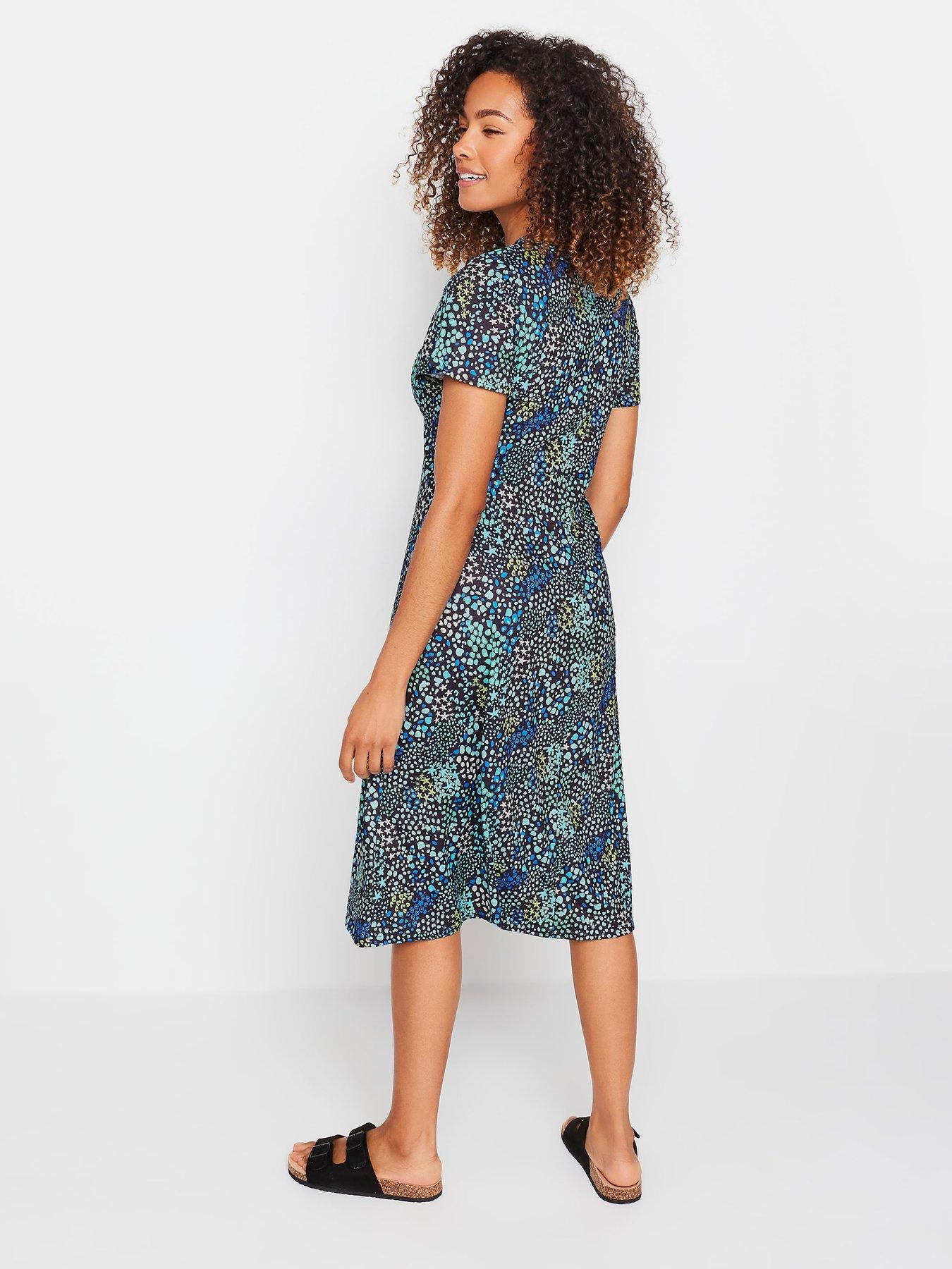 mco-mixed-print-gathered-waist-dress-blackstillFront