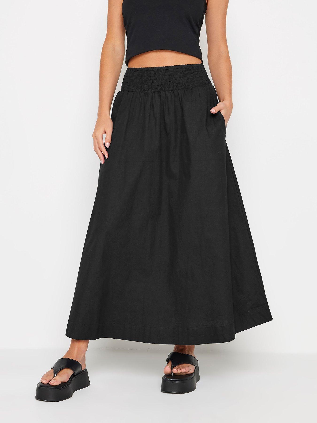 pixiegirl-petite-black-poplin-shirred-maxi-skirt