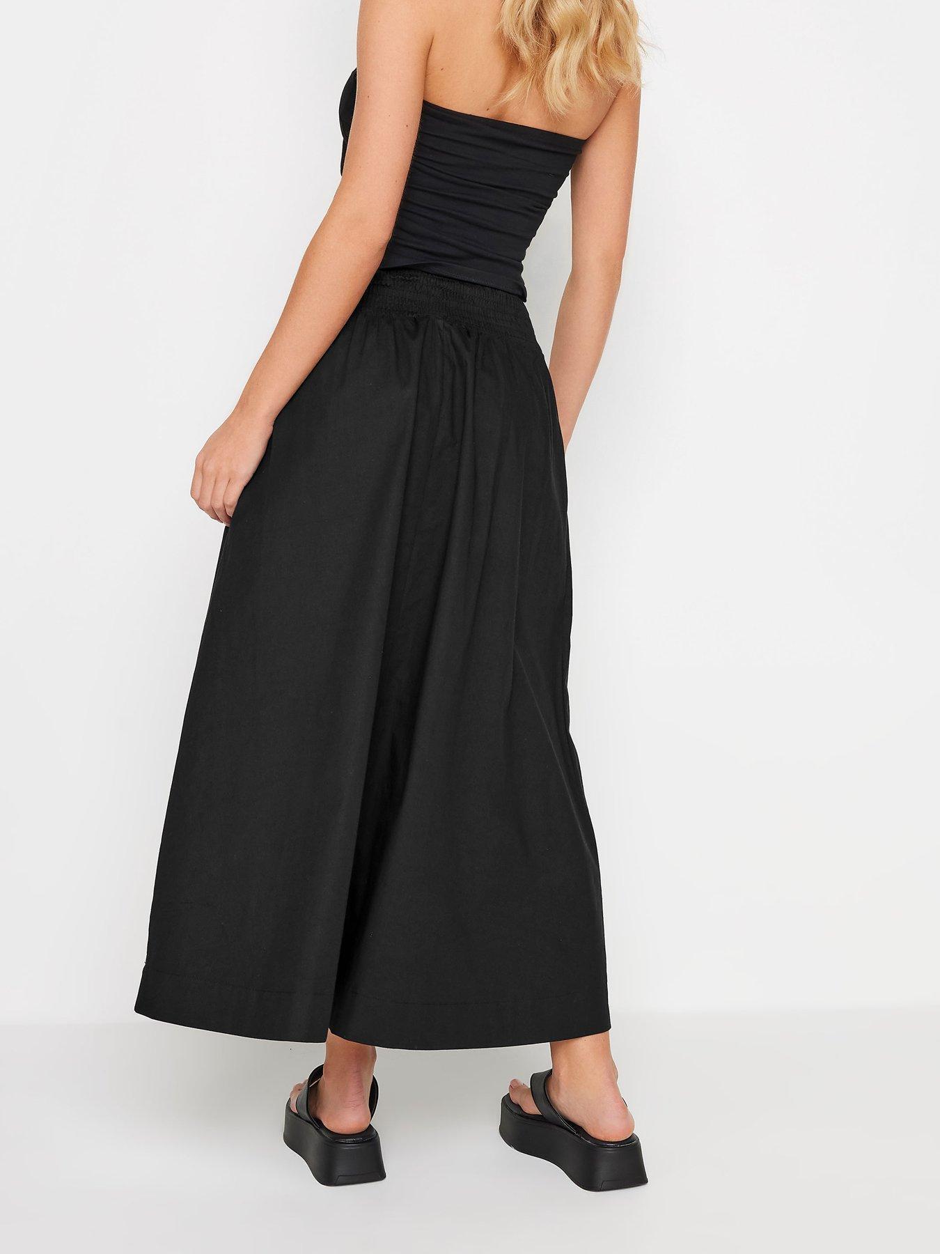 pixiegirl-petite-black-poplin-shirred-maxi-skirtstillFront