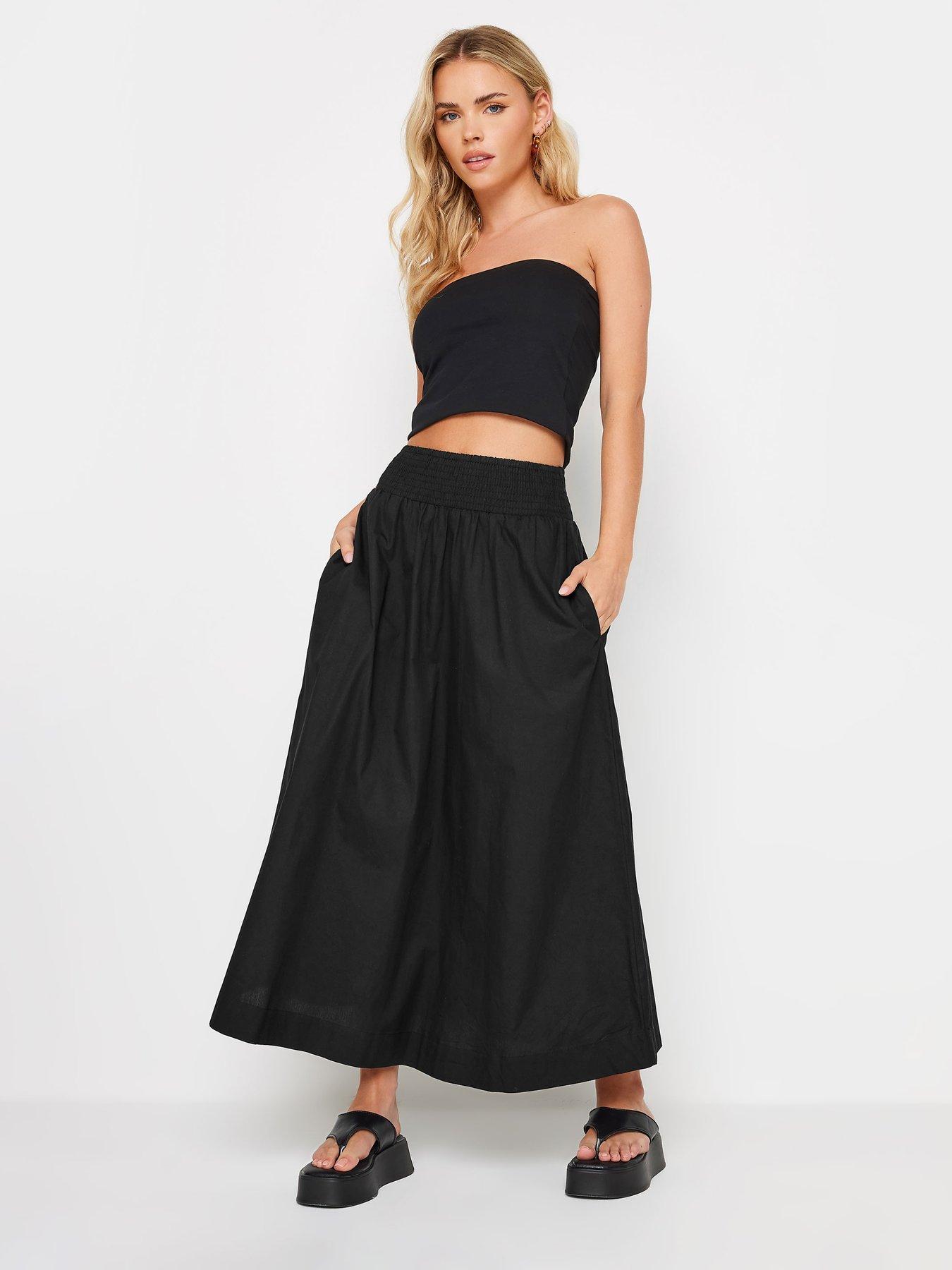 pixiegirl-petite-black-poplin-shirred-maxi-skirtback