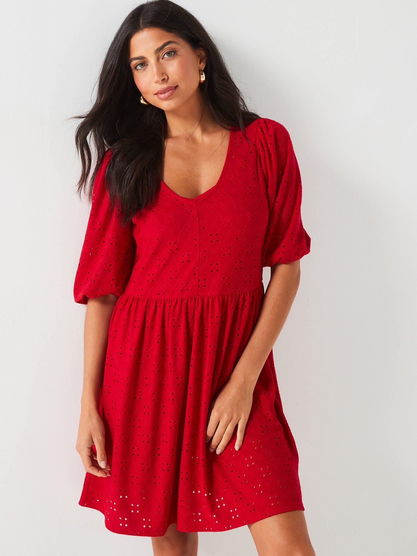 v-by-very-broderie-puff-sleeve-smock-mini-dress-red