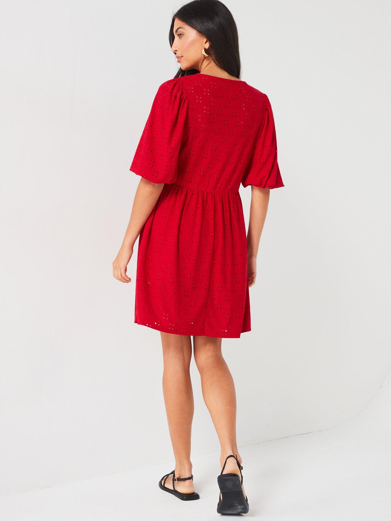 v-by-very-broderie-puff-sleeve-smock-mini-dress-redstillFront