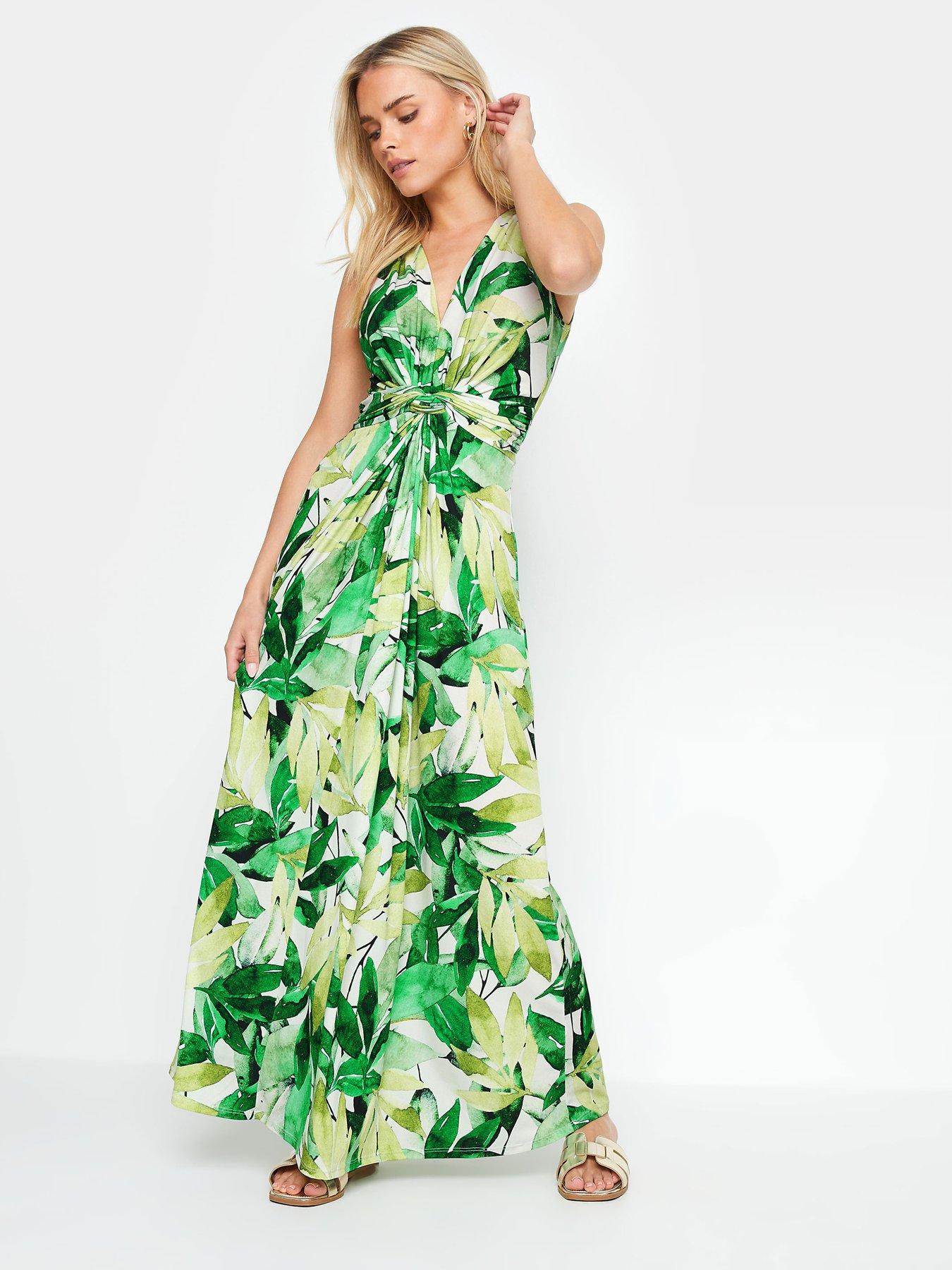 mco-petite-petite-green-tropical-print-knot-front-maxi-dress-green