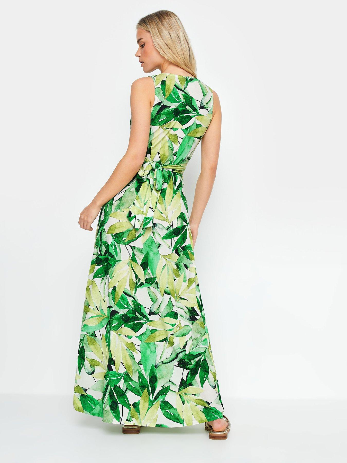 mco-petite-petite-green-tropical-print-knot-front-maxi-dress-greenstillFront