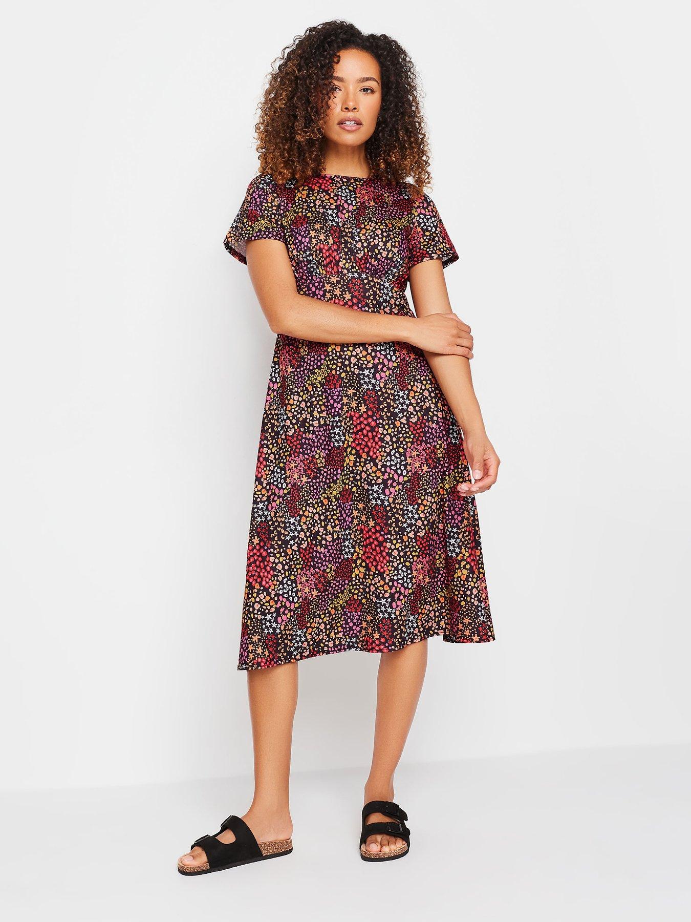 Image of M&Co Mixed Print Gathered Waist Dress