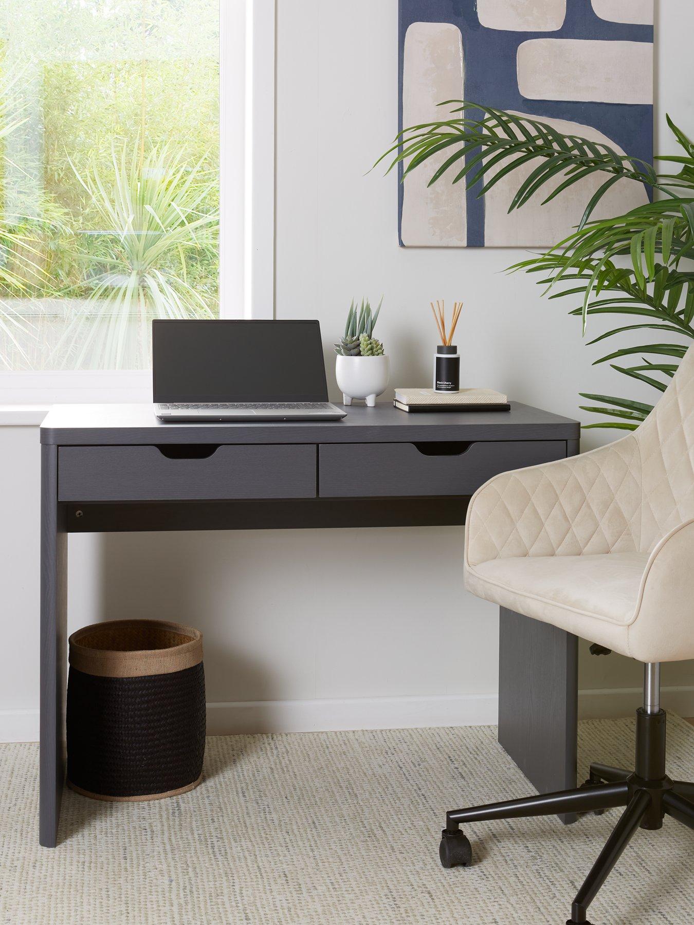 very-home-aspen-2-drawer-desk-dark-greyfront