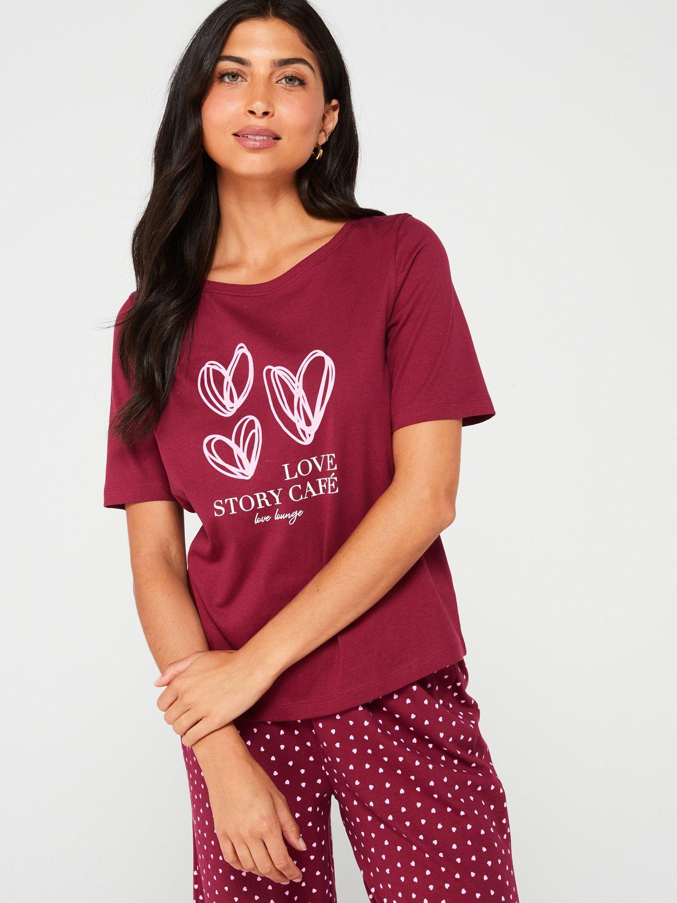 everyday-heart-print-short-sleeve-top-and-wide-leg-pj-set