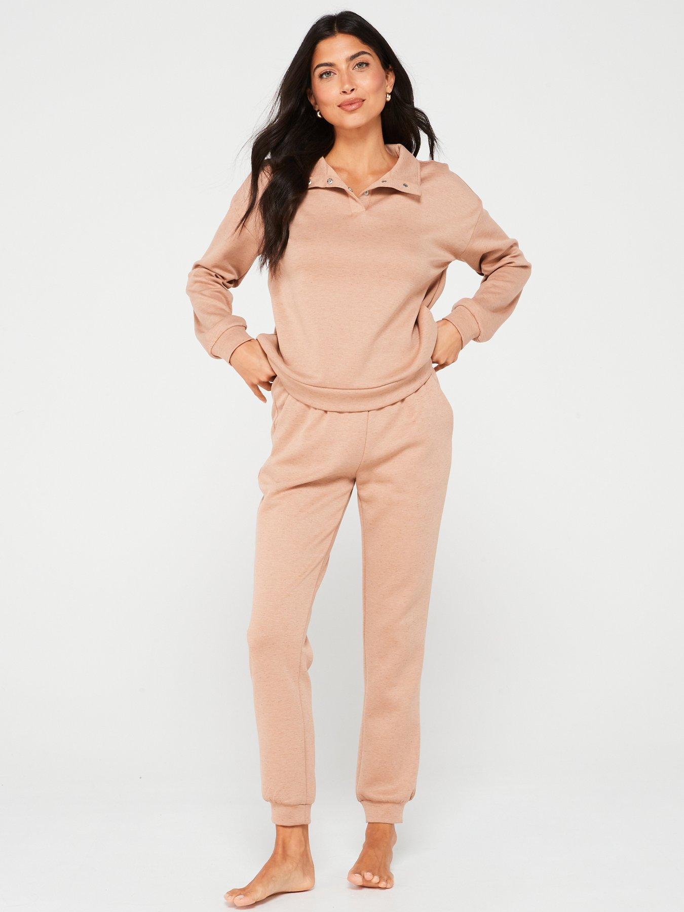 v-by-very-34-popper-long-sleeve-top-and-wide-leg-jogger-lounge-set-brown