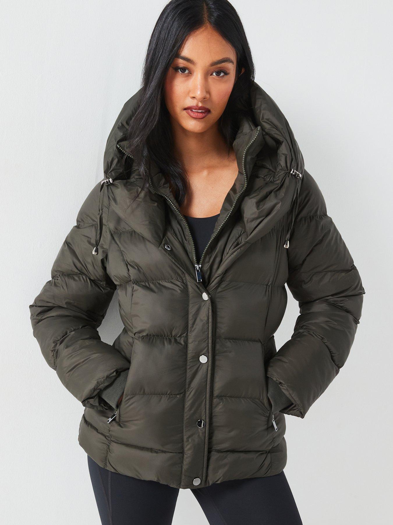 Image 1 of 6 of V by Very Padded Short Coat With Double Collar - Khaki
