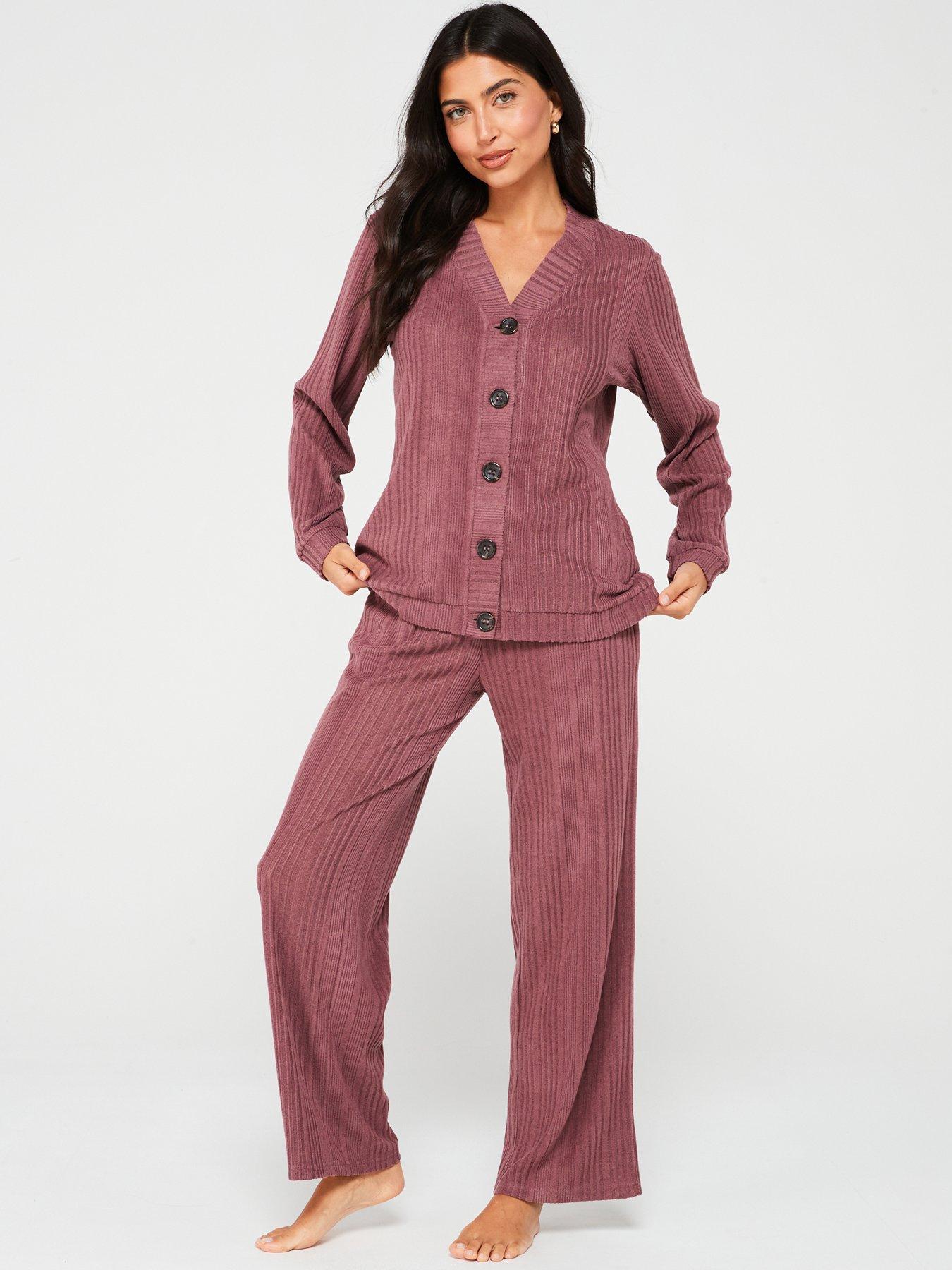 v-by-very-long-sleeve-cardigan-and-wide-leg-pj-setfront