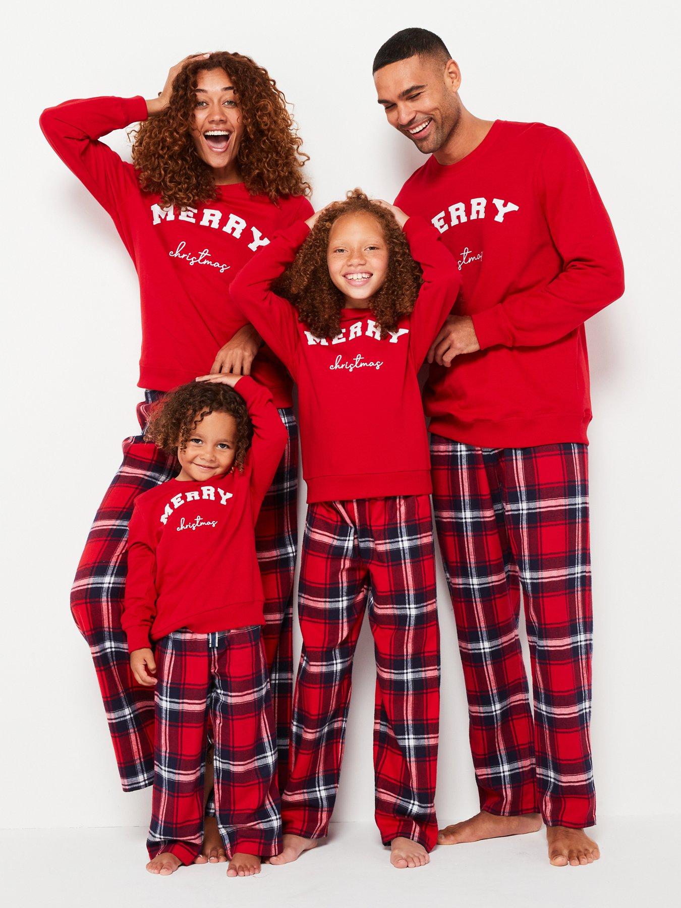 V by Very Womens Family Christmas Pj Sweat Slogan Top Woven Check Bottoms Red Very Ireland