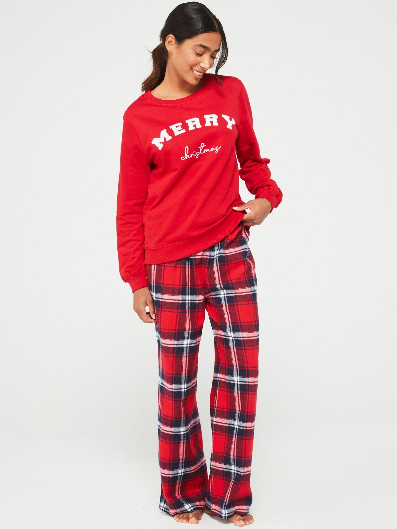 v-by-very-womens-family-christmas-pj-sweat-slogan-top-amp-woven-check-bottoms-redstillFront